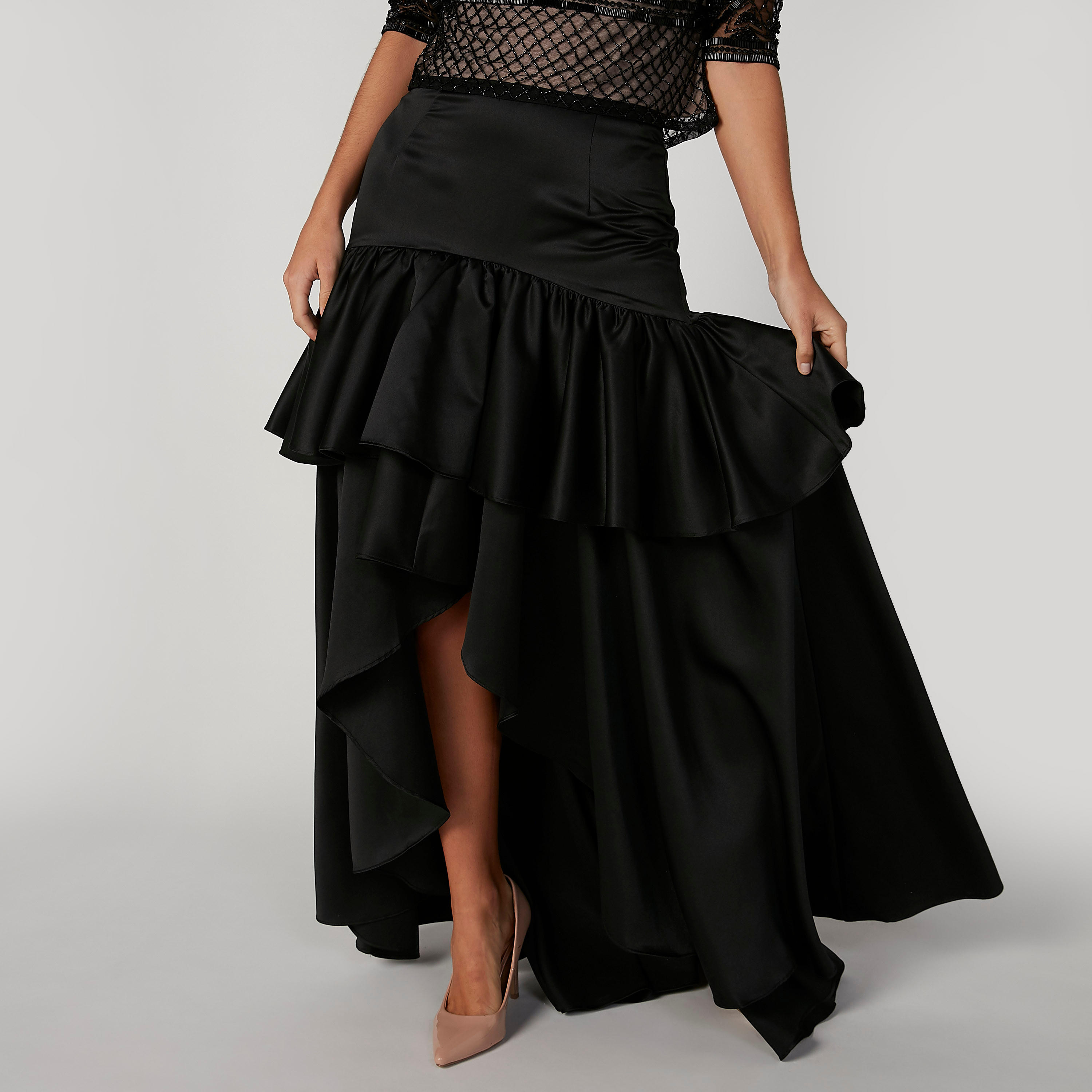 تنورة ماكسي سادة بخصر مطّاطي وحوّاف غير مستوية-women-clothing-bottoms-skirts-image-5