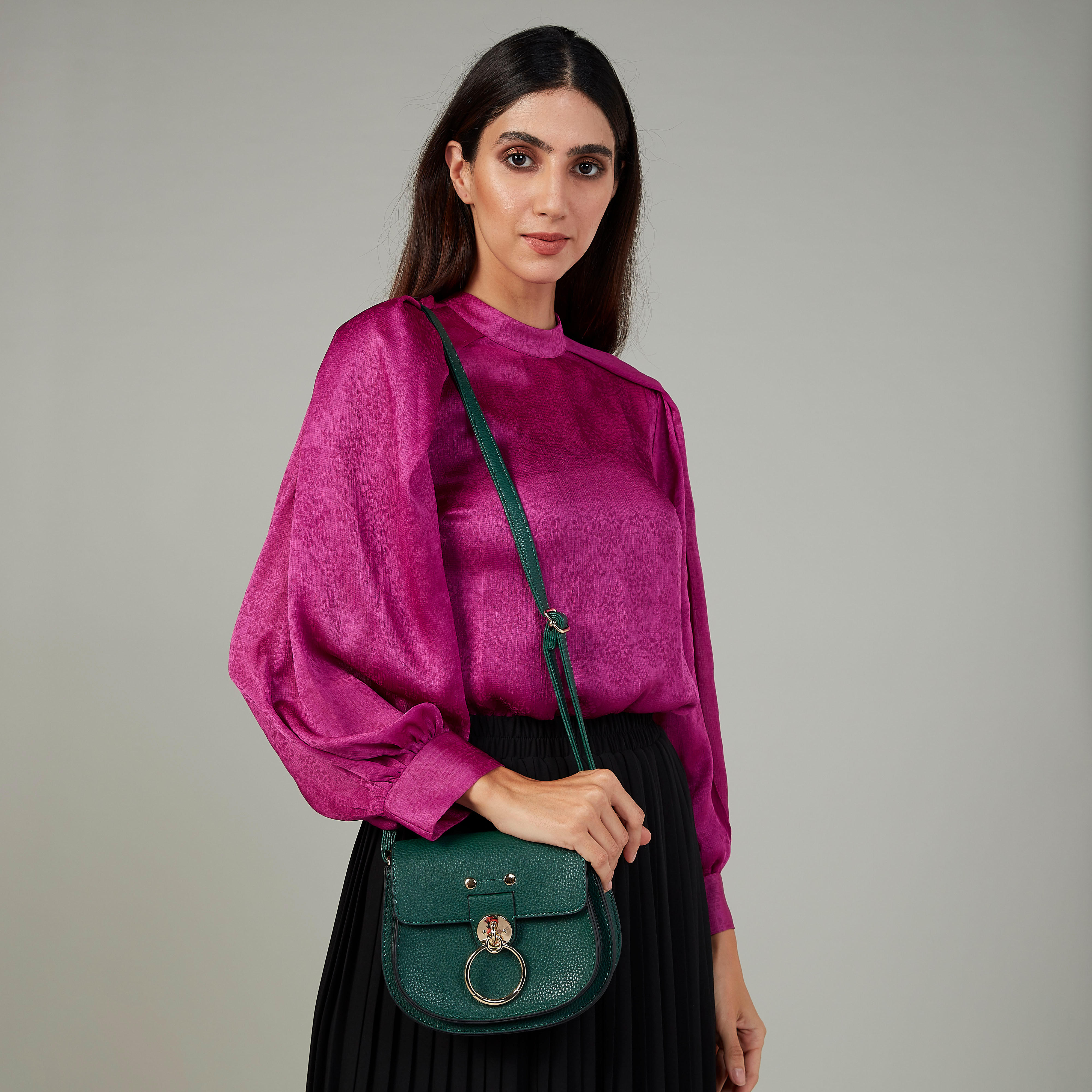 Textured Top with High Neck and Long Sleeves-women-clothing-shirtsandblouses-blouses-image-2