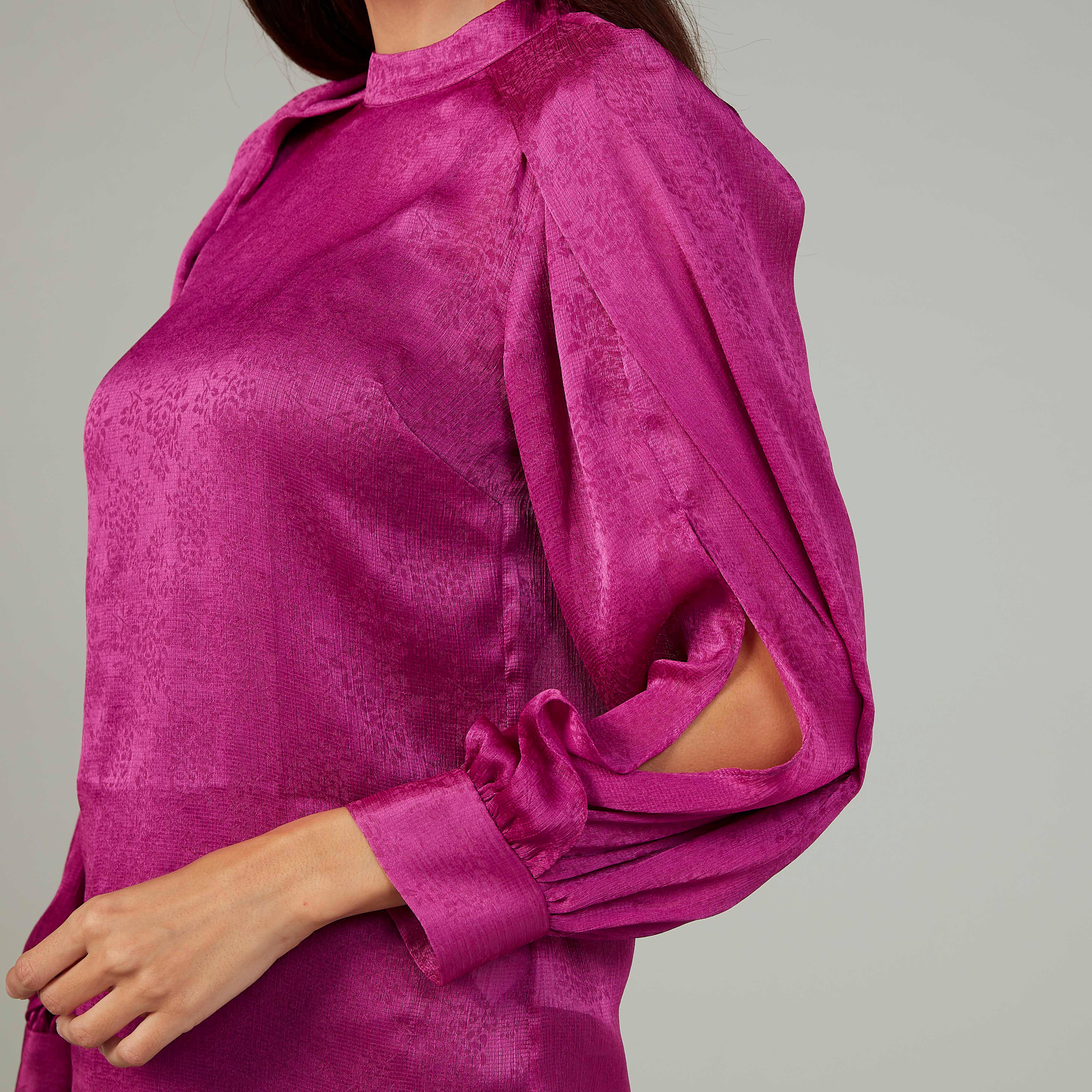 Textured Top with High Neck and Long Sleeves-women-clothing-shirtsandblouses-blouses-image-3