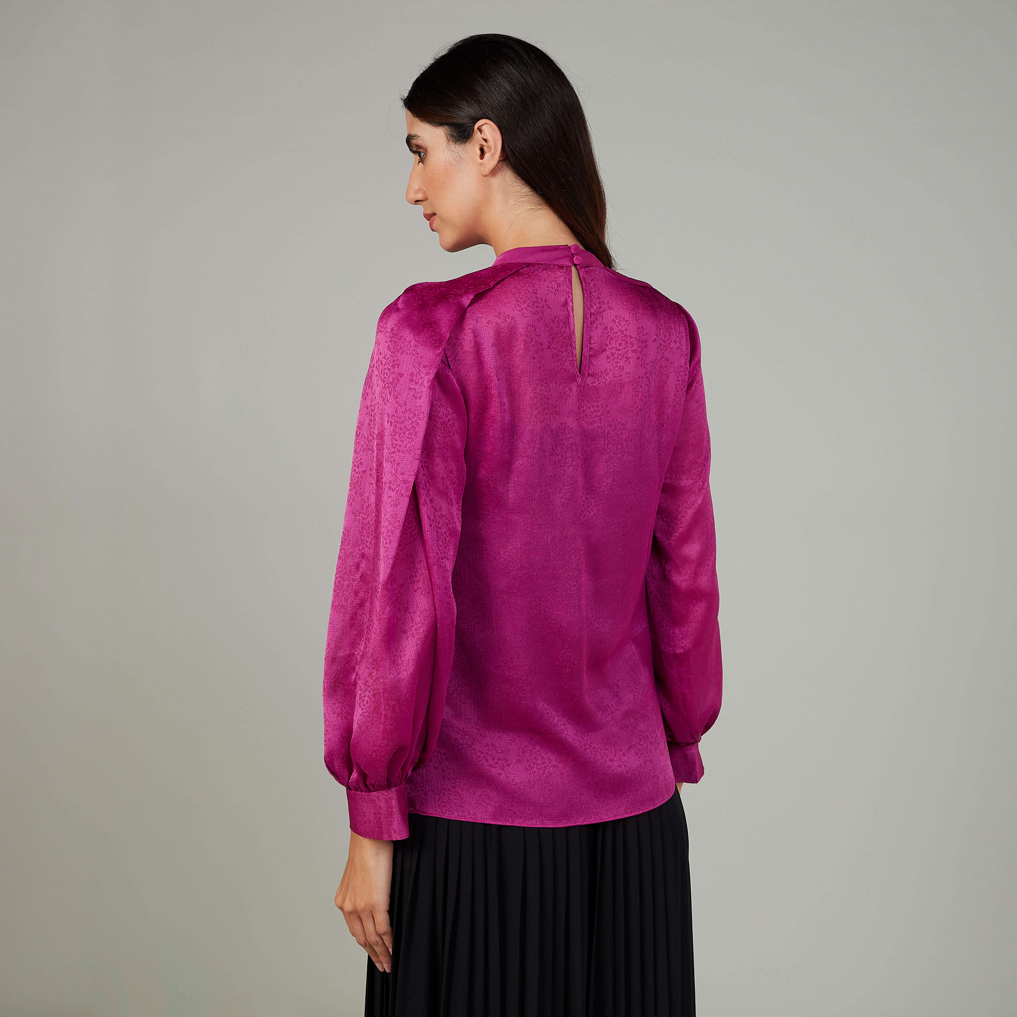Textured Top with High Neck and Long Sleeves-women-clothing-shirtsandblouses-blouses-image-4