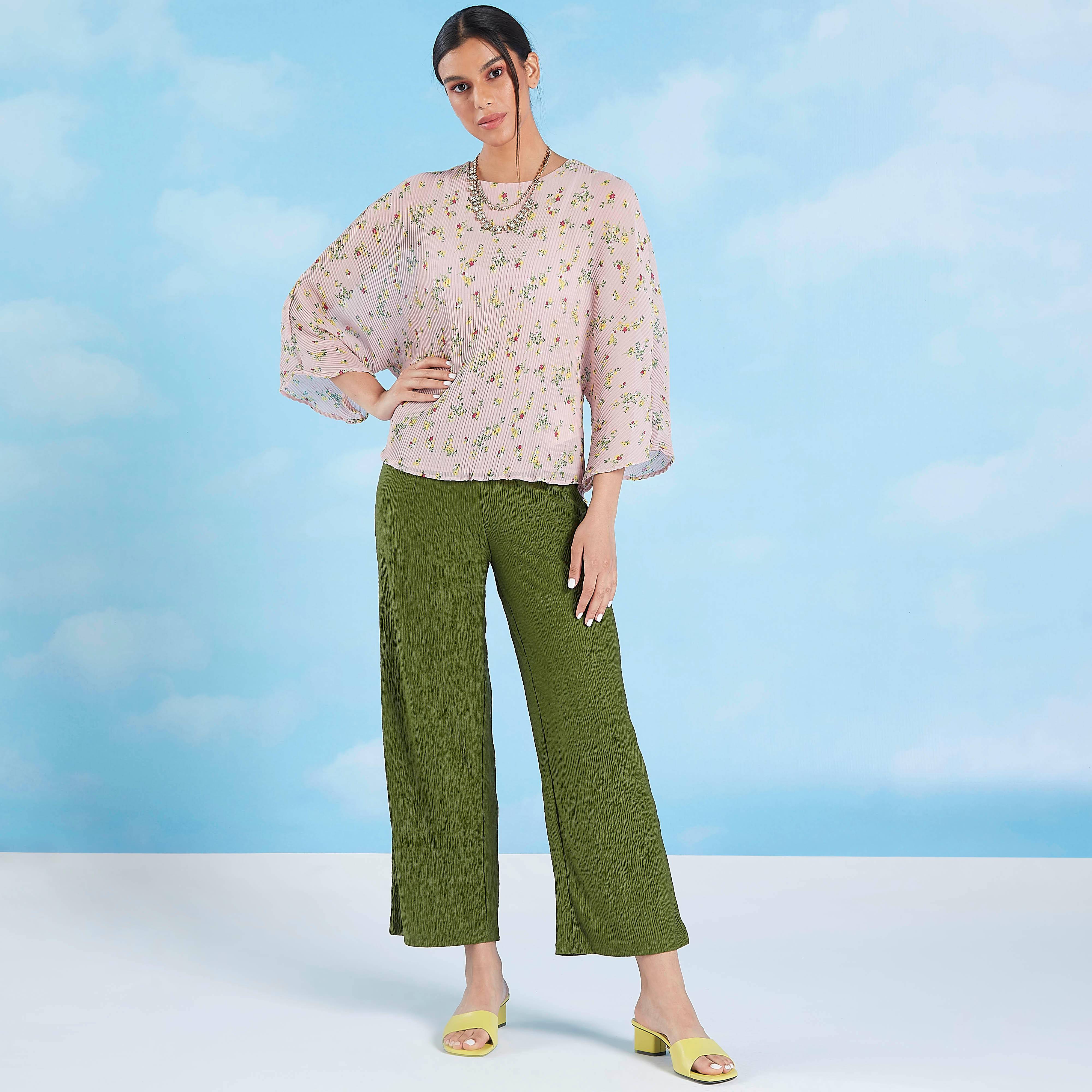 Floral Printed Top with Round Neck and Flared Sleeves-women-clothing-shirtsandblouses-blouses-image-3