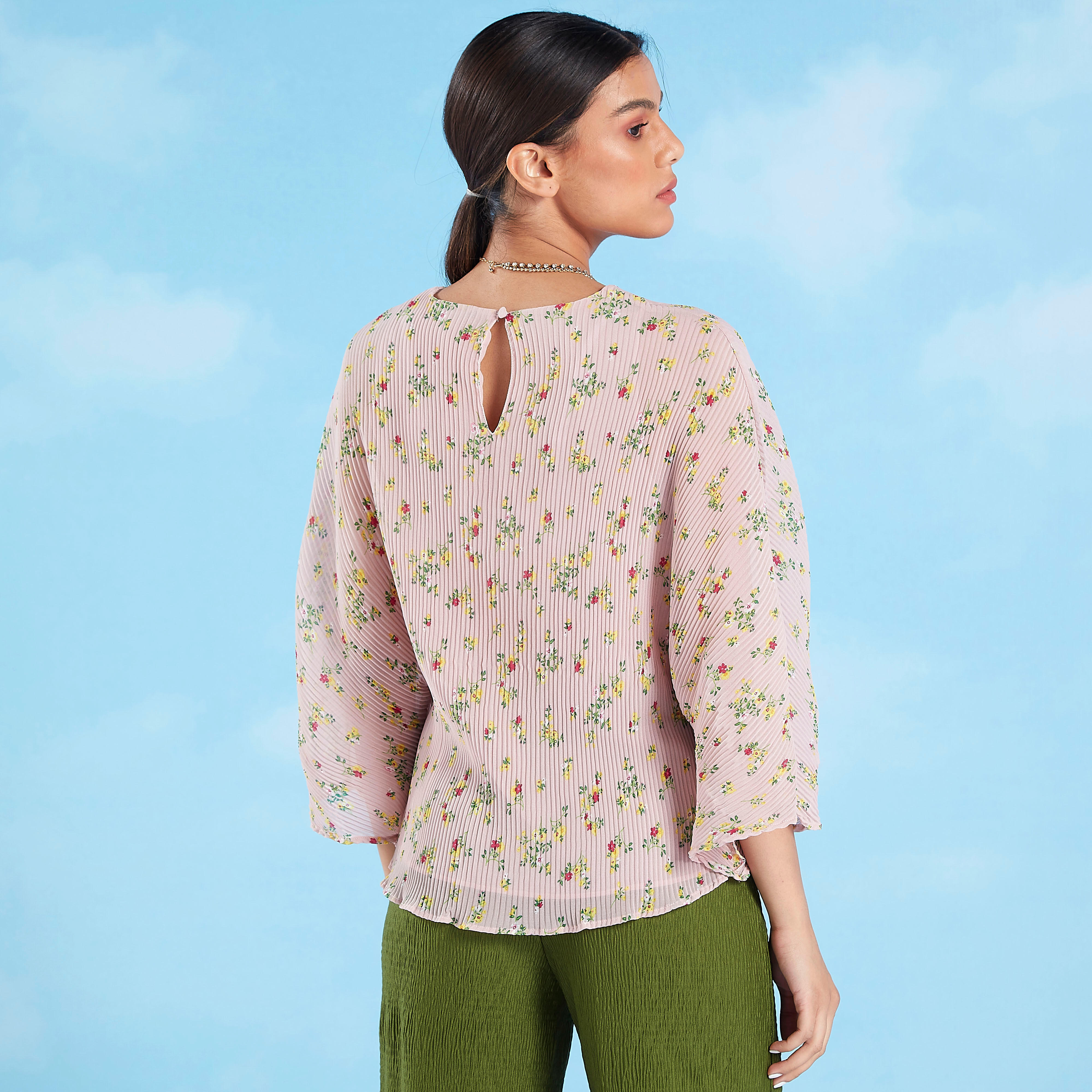 Floral Printed Top with Round Neck and Flared Sleeves-women-clothing-shirtsandblouses-blouses-image-5