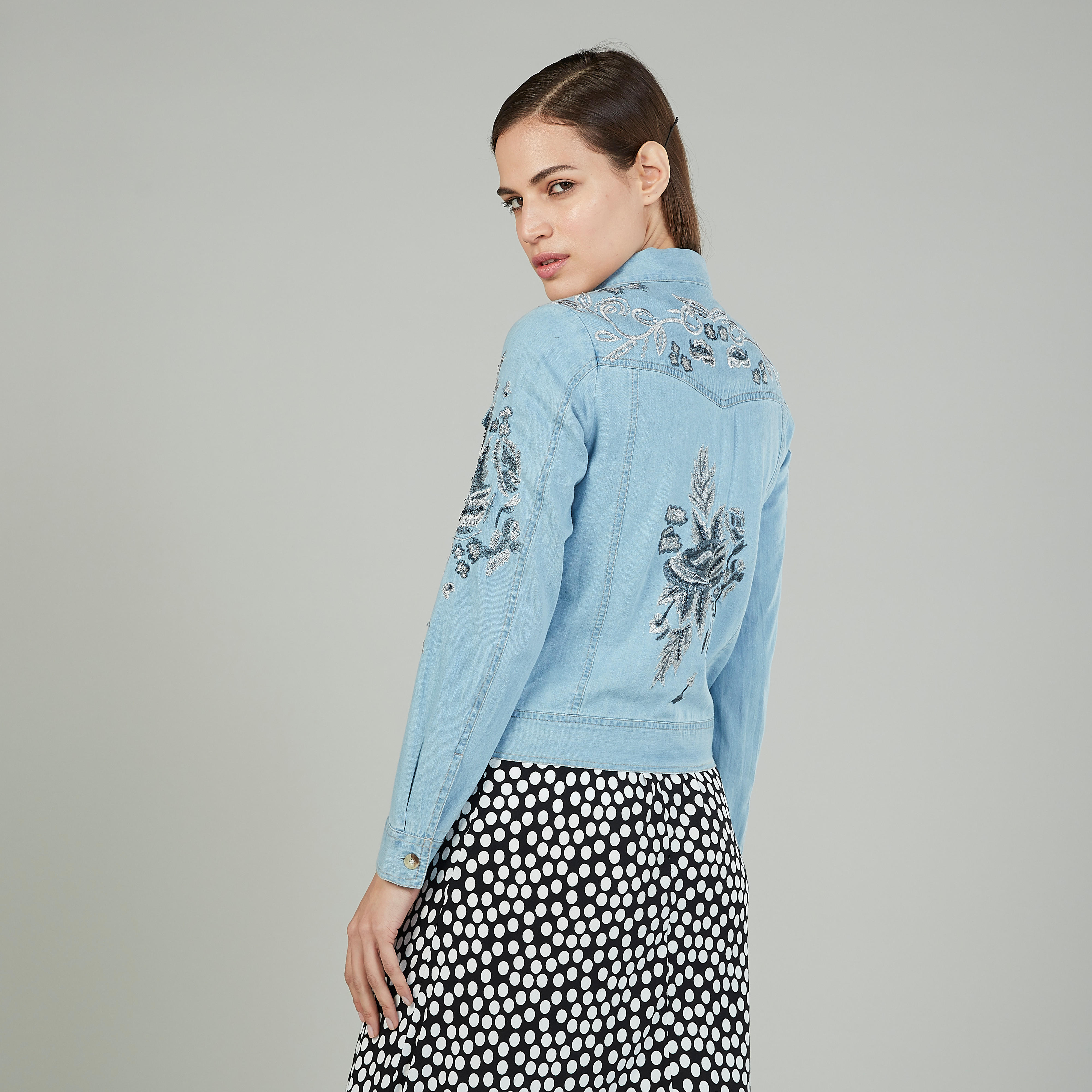 Embroidered Denim Jacket with Long Sleeves and Flap Pockets-women-winterwear-coatsandjackets-jackets-image-4