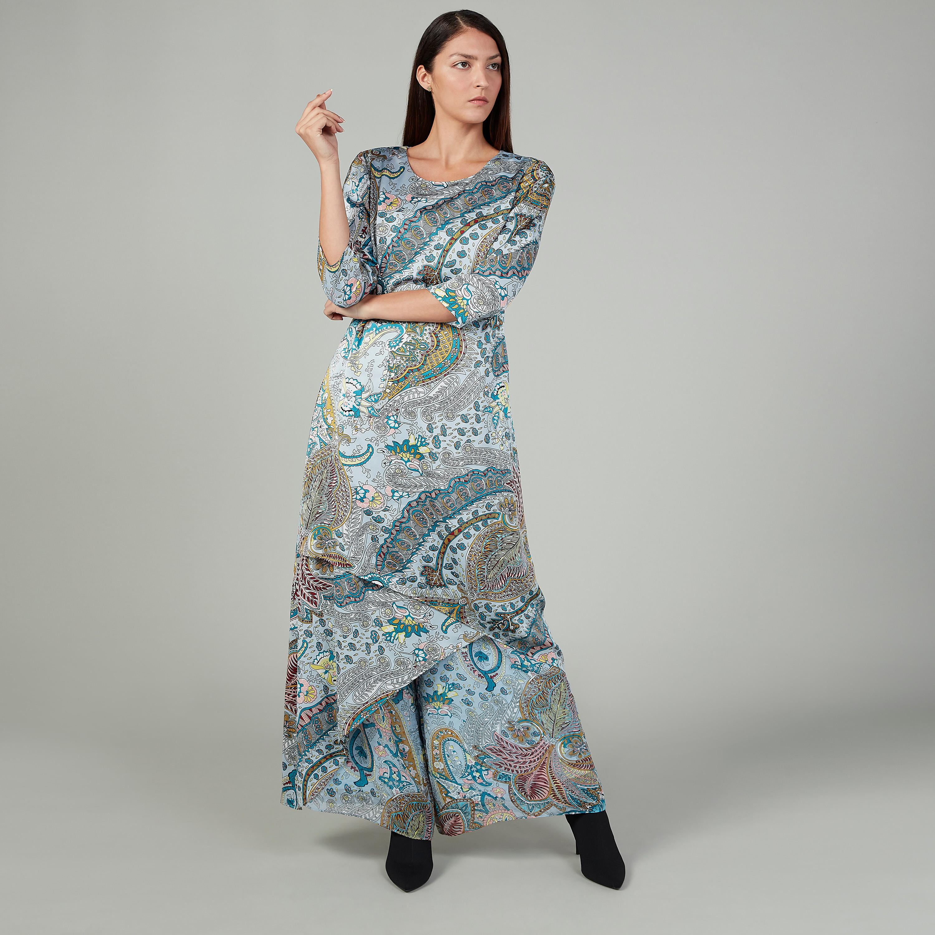 بنطلون بالازو سليم بخصر متوسط الارتفاع وطبعات بيزلي-women-clothing-bottoms-trousers-image-2