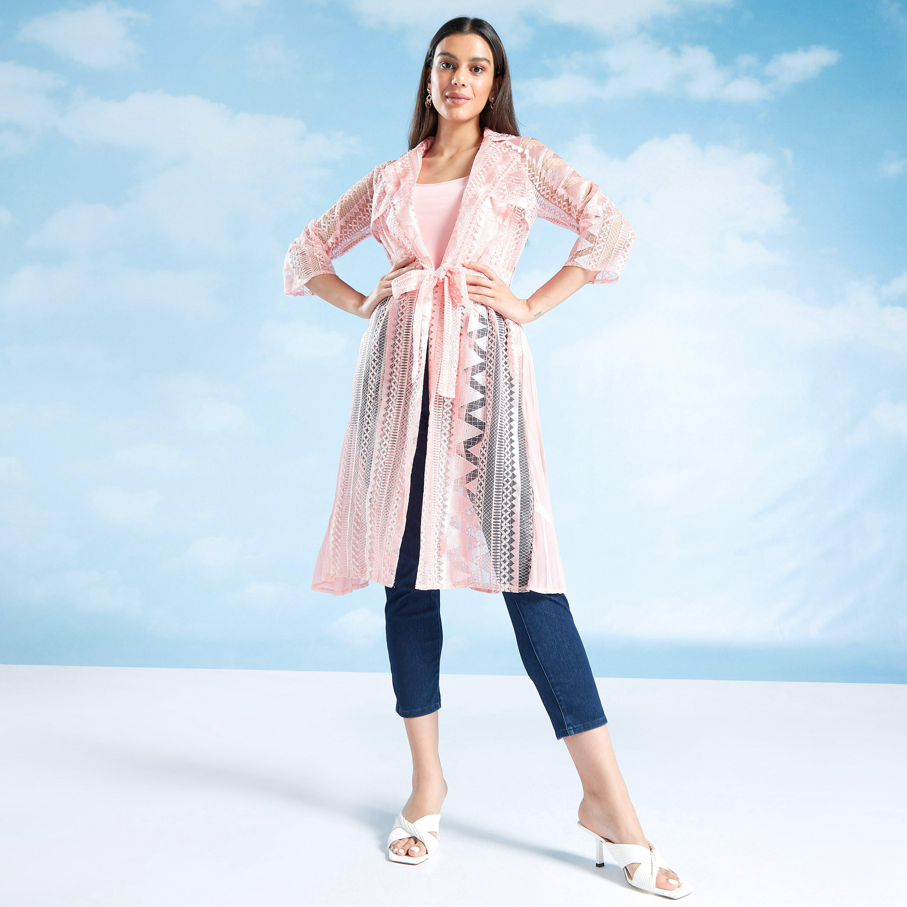 جاكيت طويل برباط مع الأكمام 3/4 وتفاصيل اللؤلؤ-women-winterwear-coatsandjackets-jackets-image-7