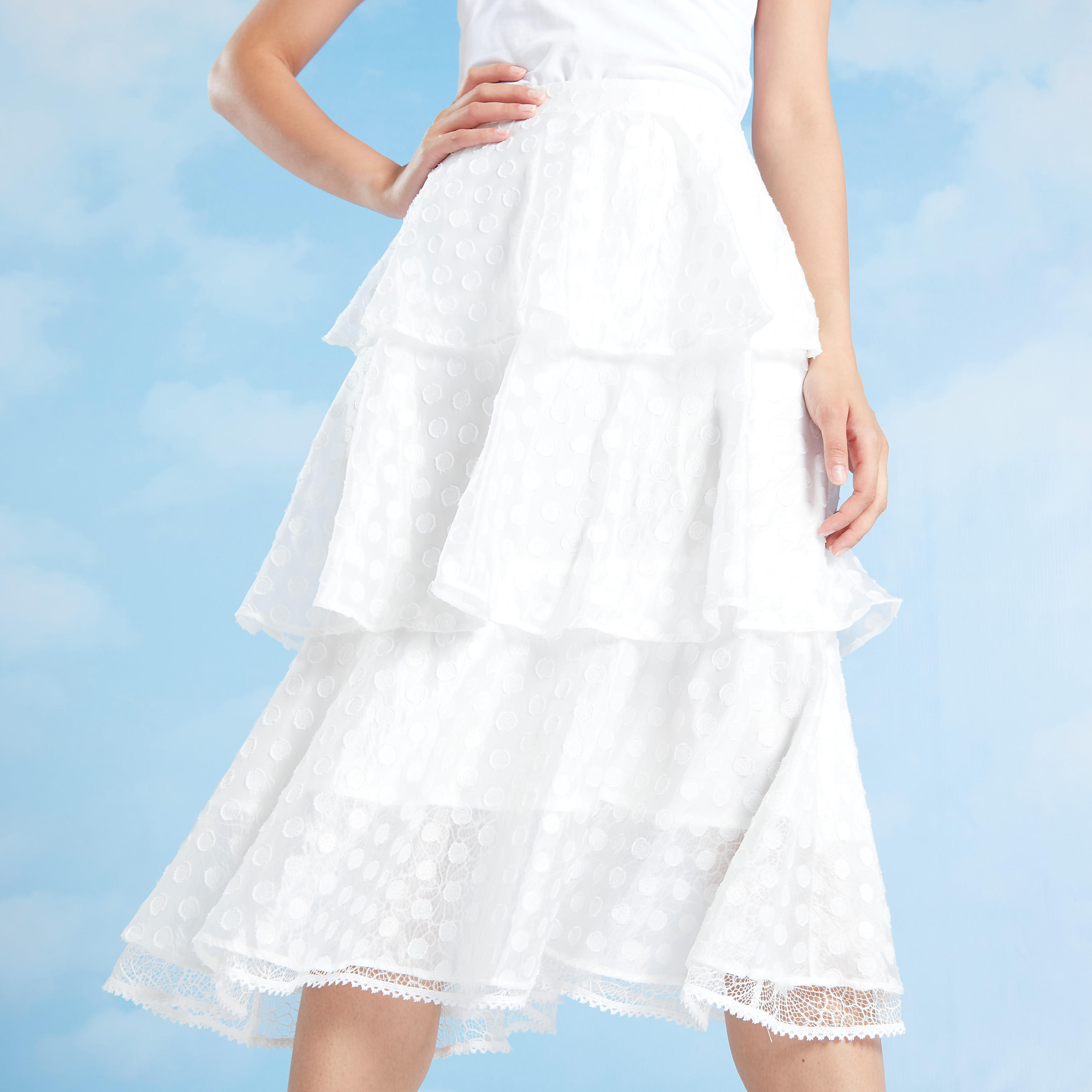 تنورة إيه لاين متوسطة الطول بخصر مطّاطي بارزة الملمس-women-clothing-bottoms-skirts-image-3