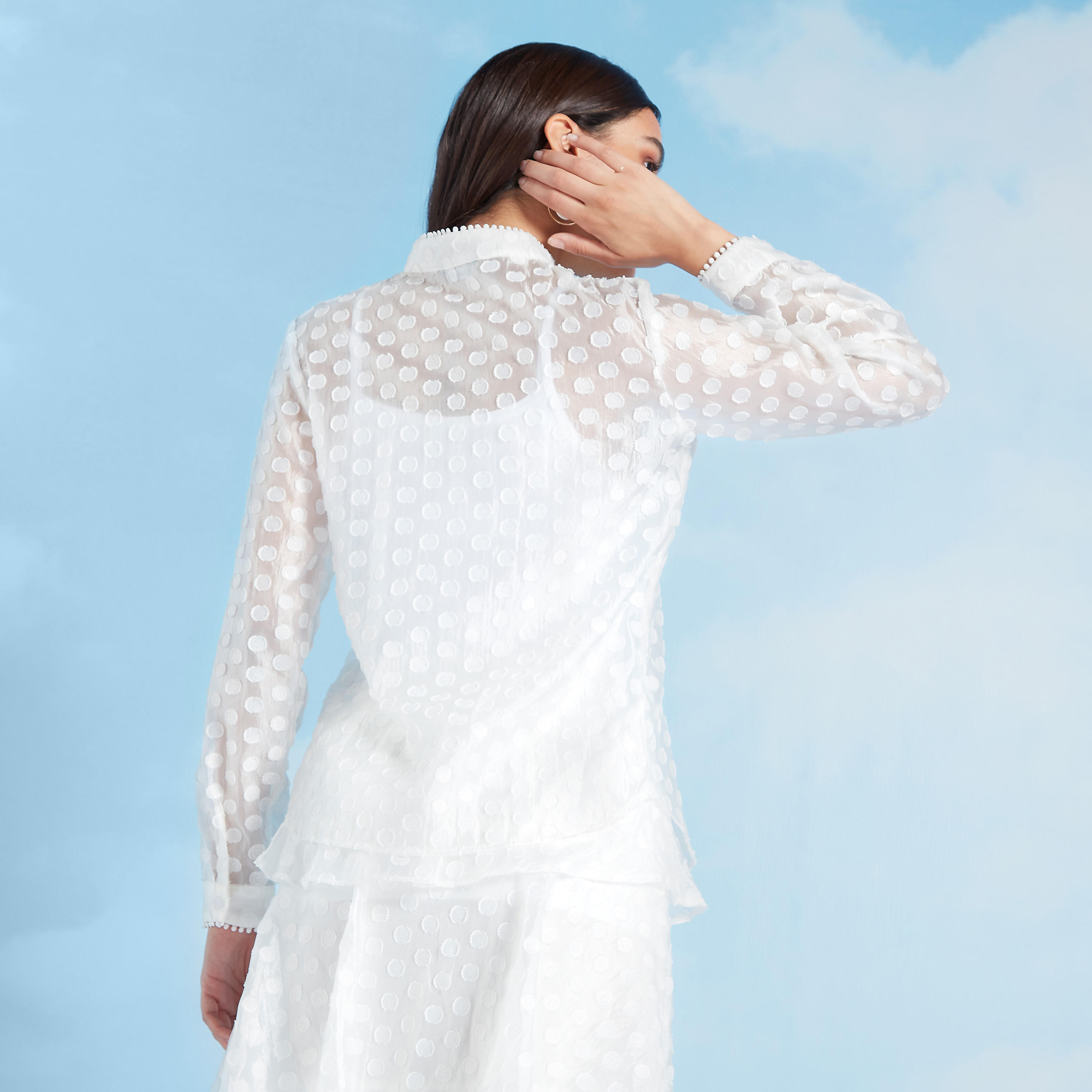 بلوزة بارزة الملمس بياقة ماندارين وأكمام طويلة-women-clothing-shirtsandblouses-blouses-image-4