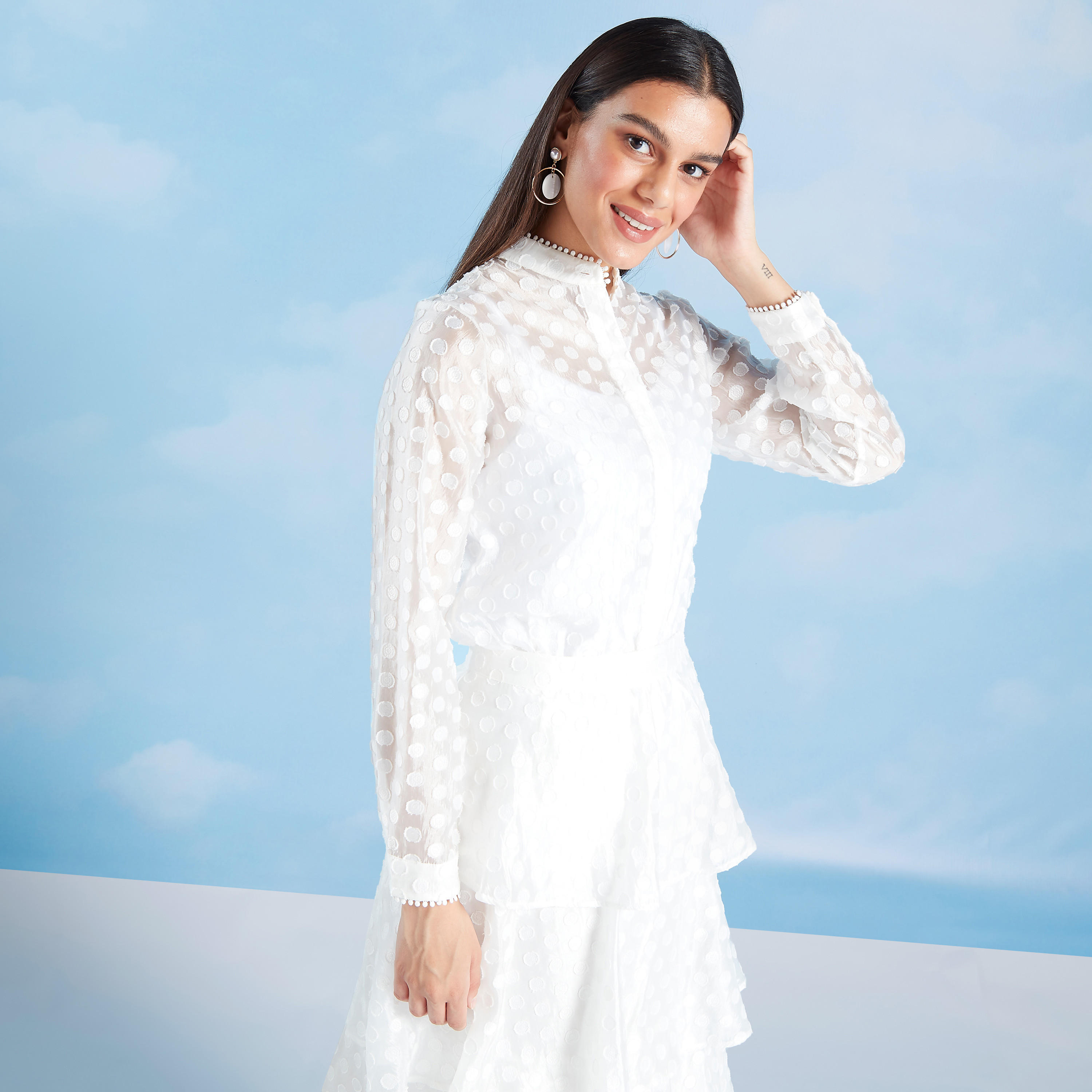 بلوزة بارزة الملمس بياقة ماندارين وأكمام طويلة-women-clothing-shirtsandblouses-blouses-image-7