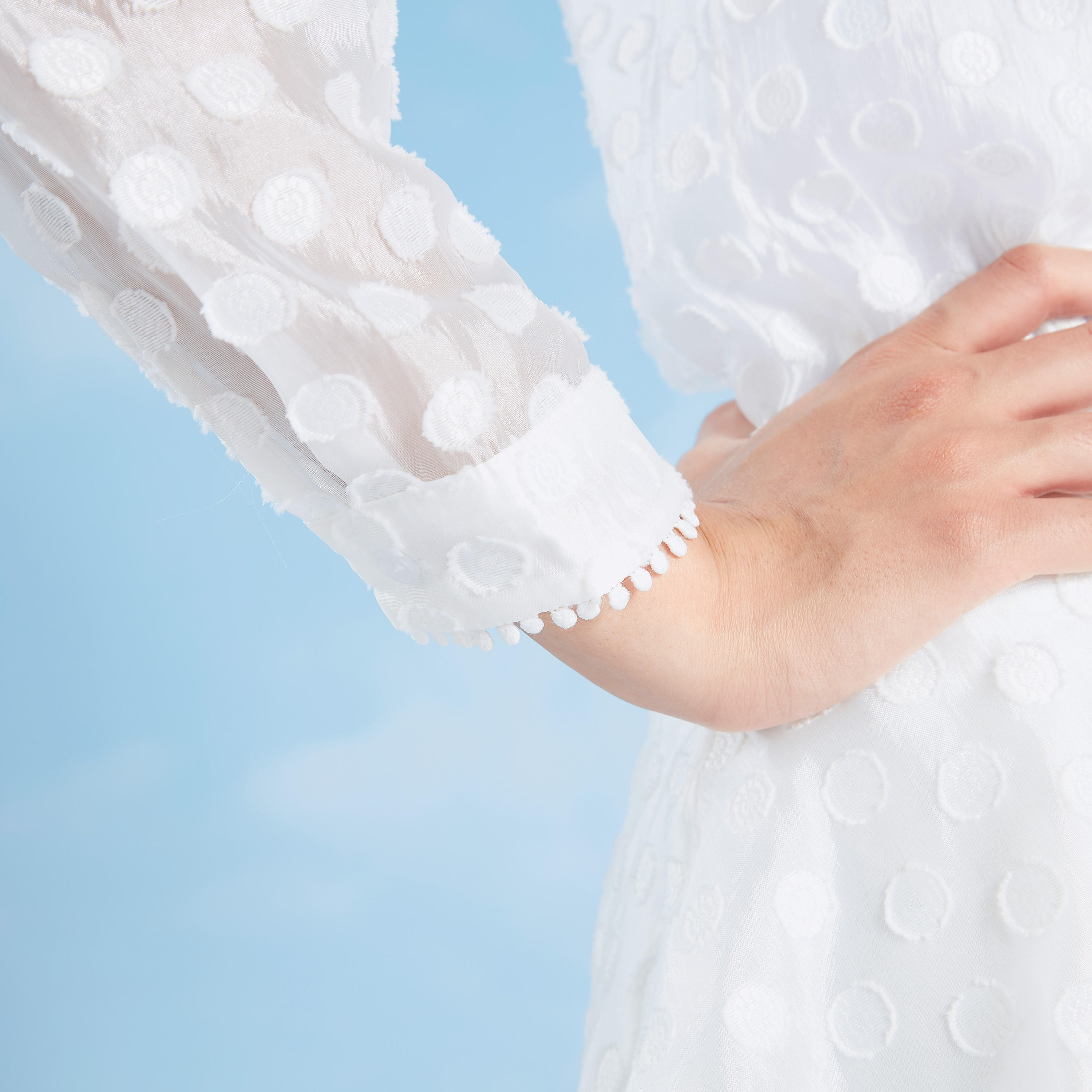 بلوزة بارزة الملمس بياقة ماندارين وأكمام طويلة-women-clothing-shirtsandblouses-blouses-image-8