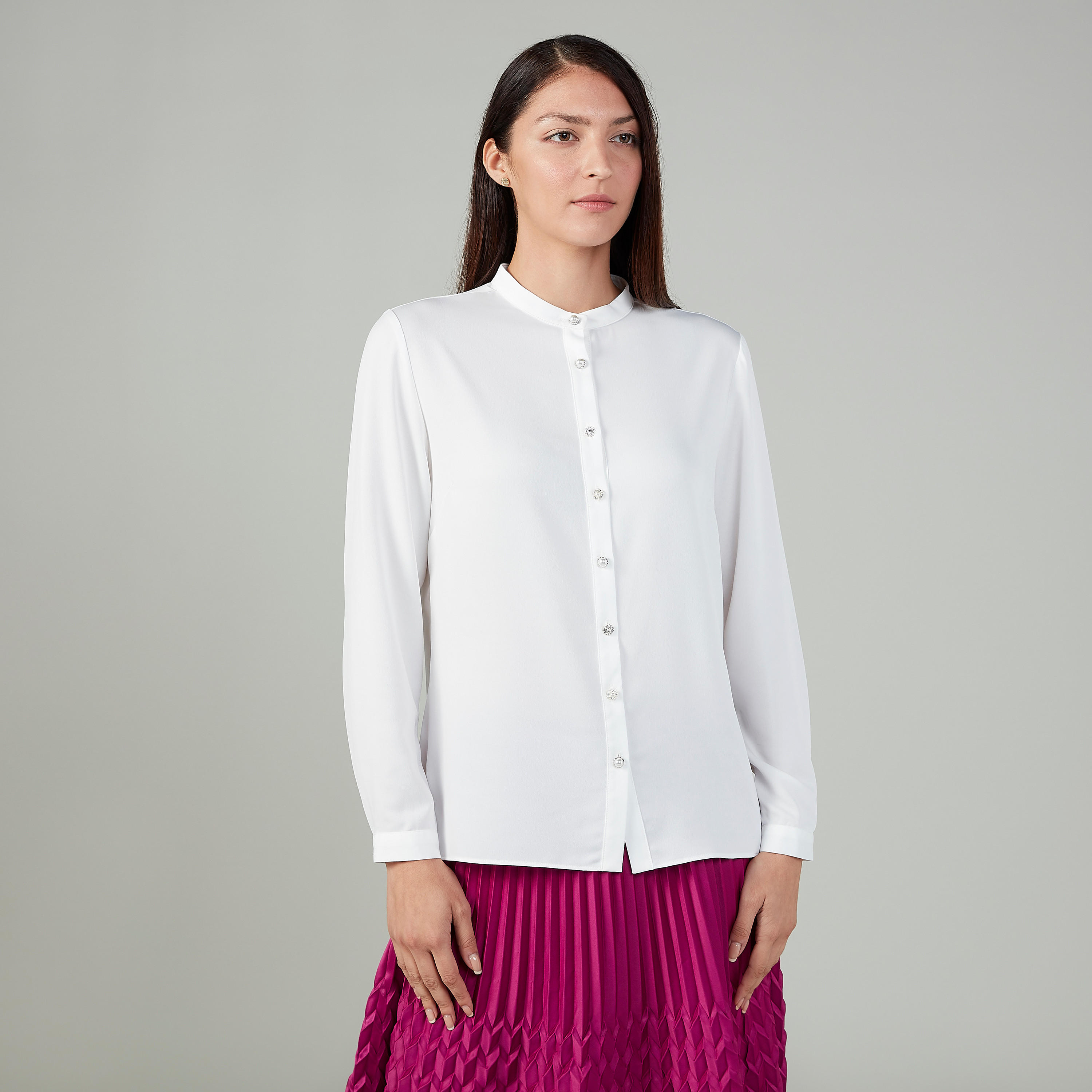 قميص سادة بياقة ماندارين وأكمام طويلة-women-clothing-shirtsandblouses-shirts-image-1