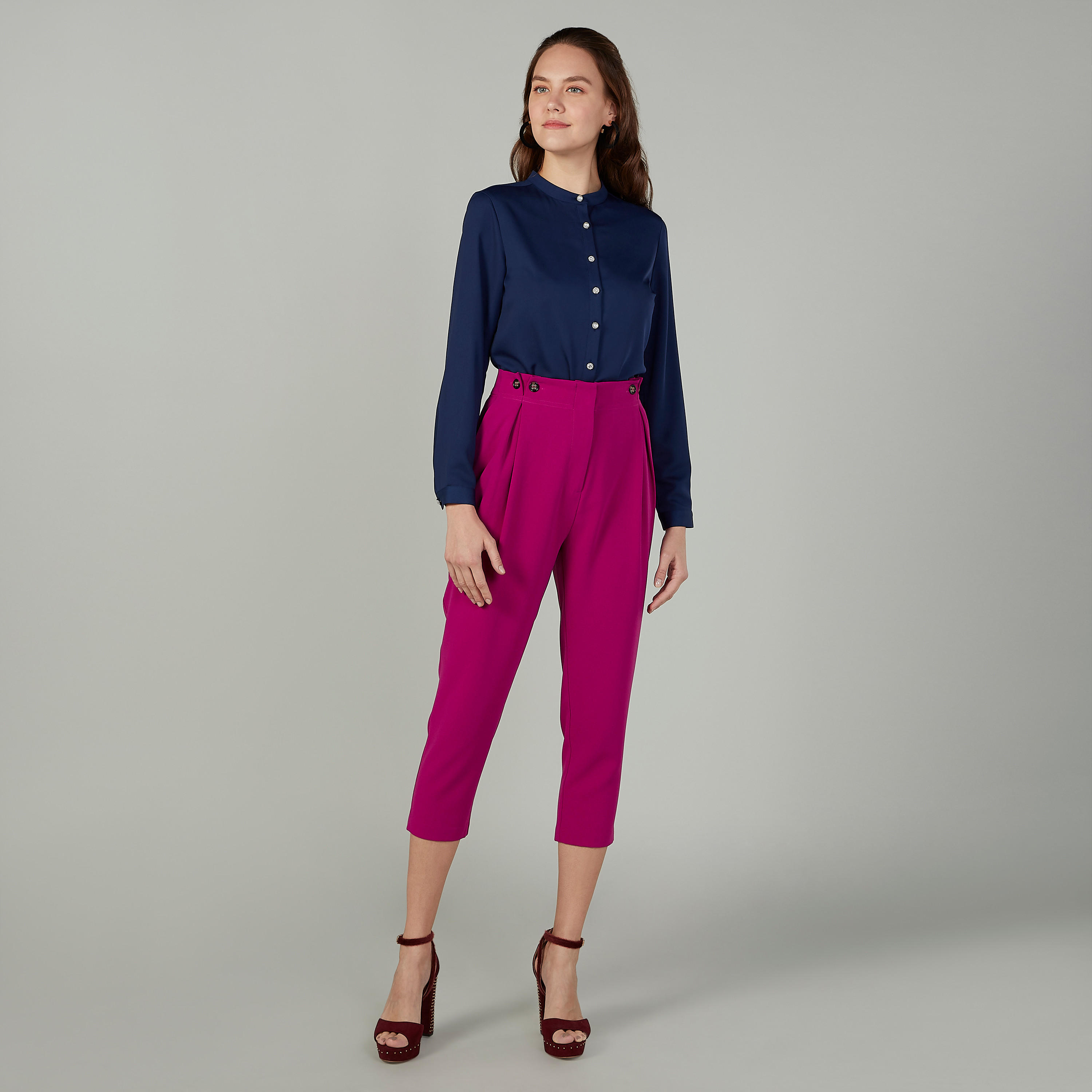 بلوزة سادة بياقة ماندارين وأكمام طويلة-women-clothing-shirtsandblouses-blouses-image-3
