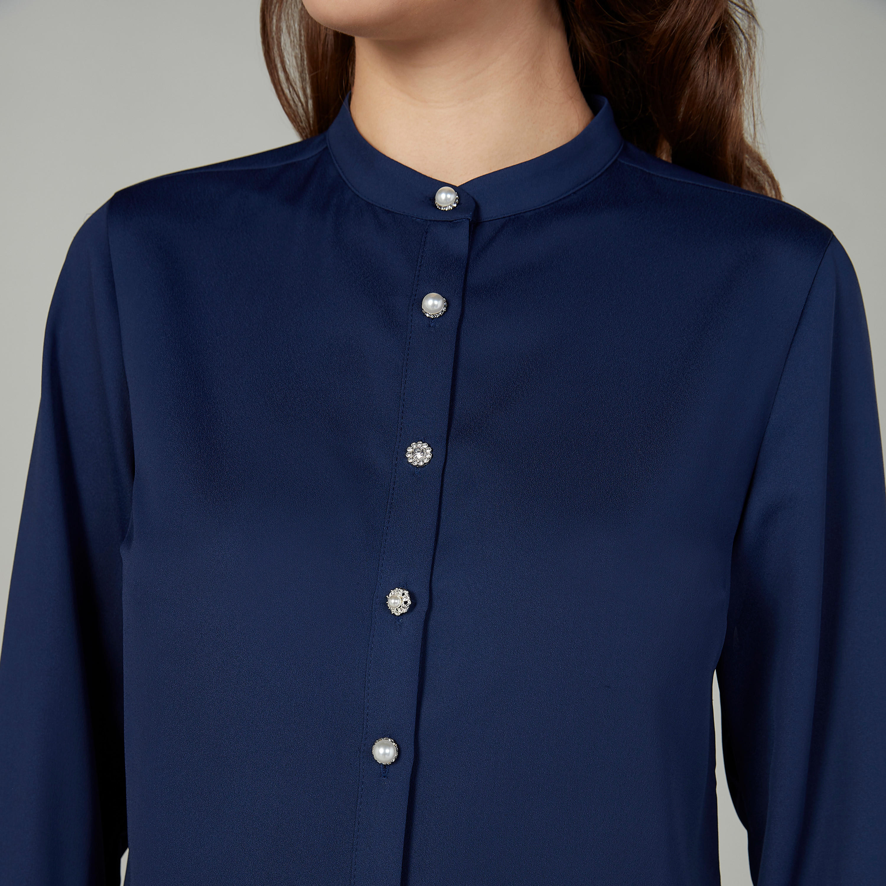 بلوزة سادة بياقة ماندارين وأكمام طويلة-women-clothing-shirtsandblouses-blouses-image-2