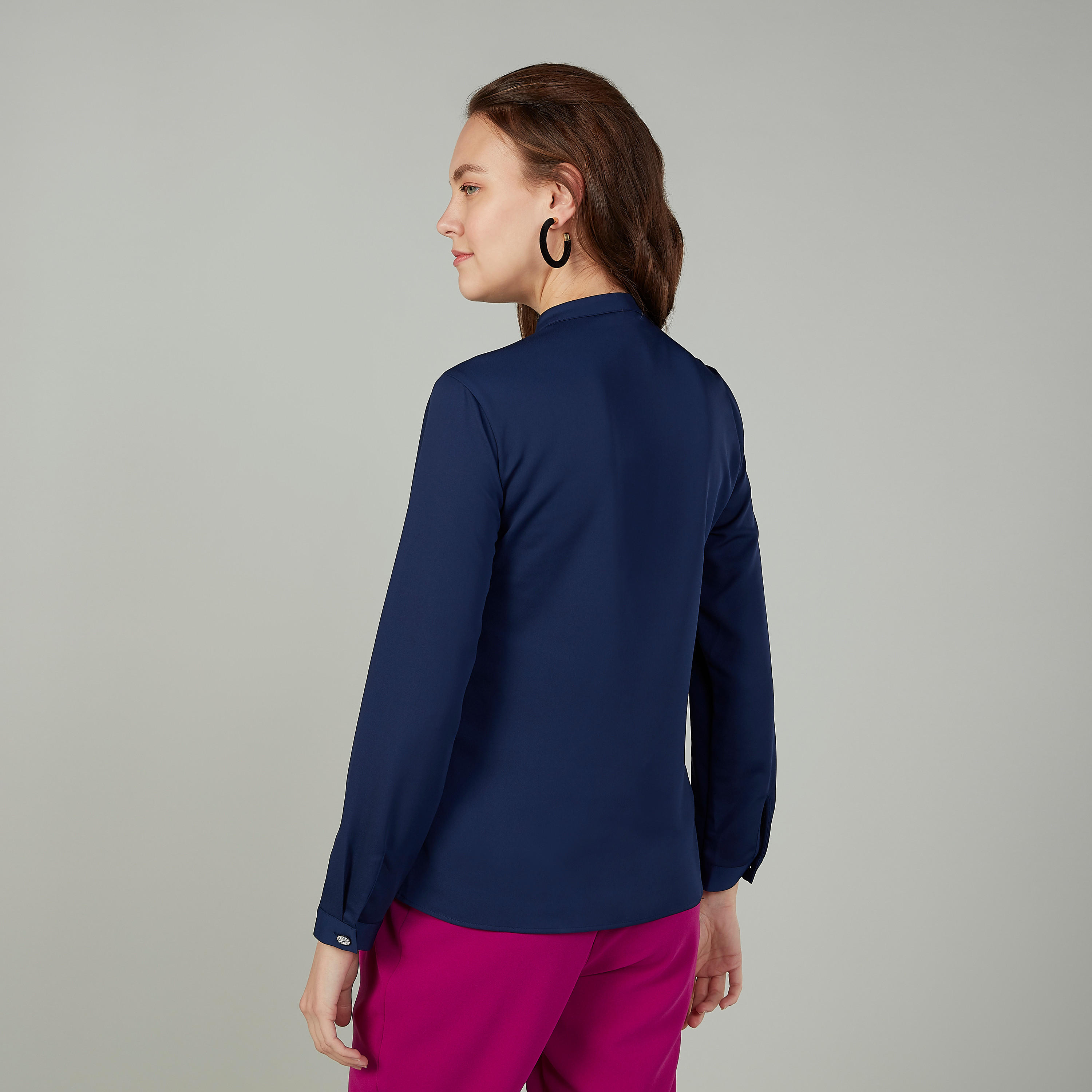 بلوزة سادة بياقة ماندارين وأكمام طويلة-women-clothing-shirtsandblouses-blouses-image-1