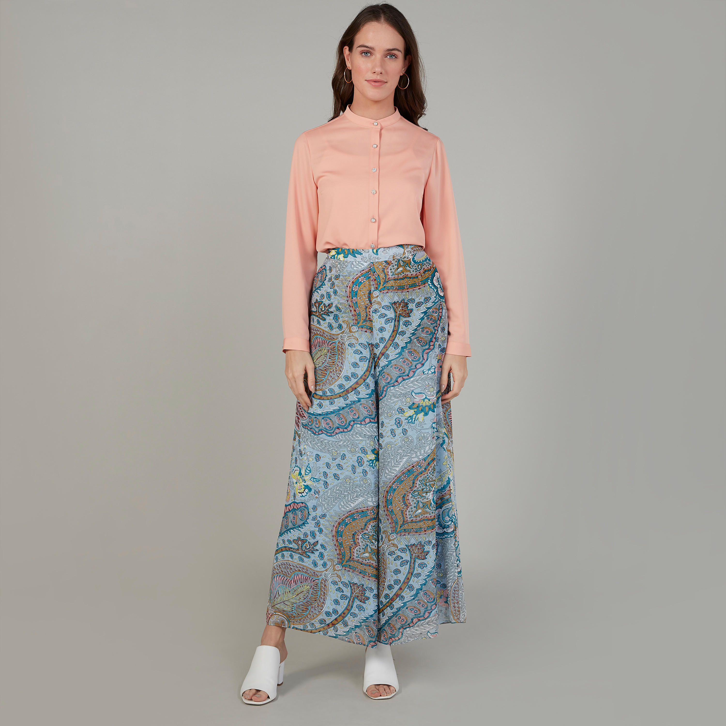 بلوزة سادة بياقة ماندارين وأكمام طويلة-women-clothing-shirtsandblouses-blouses-image-2