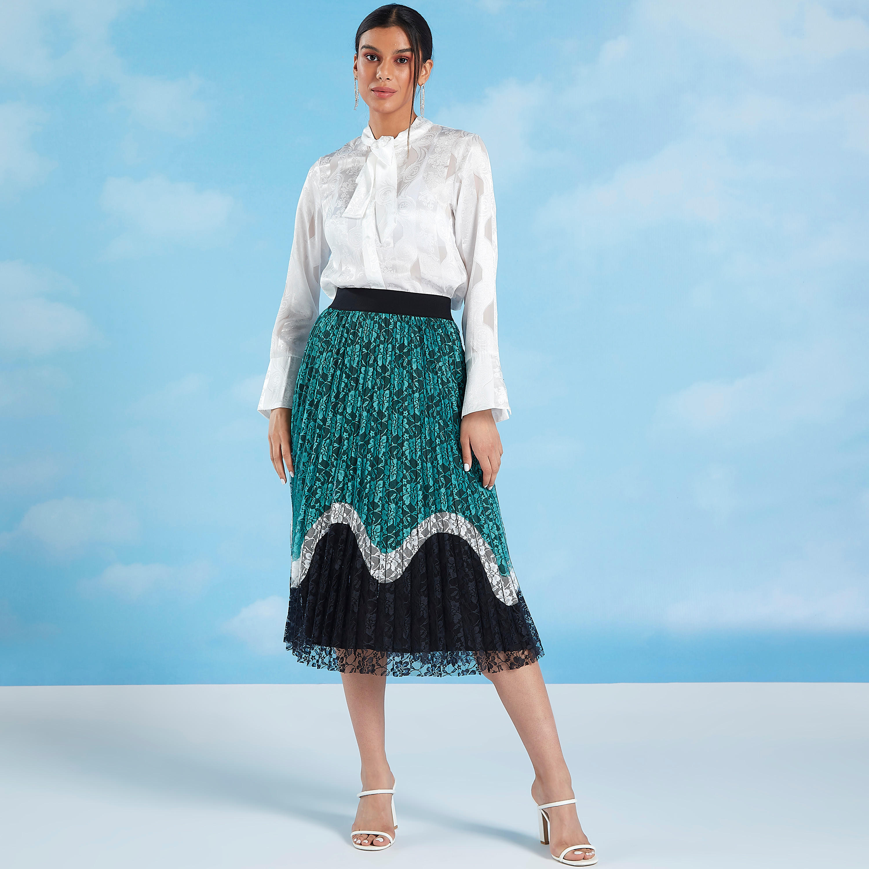 بلوزة بارزة الملمس بأكمام طويلة وربطة عنق-women-clothing-shirtsandblouses-blouses-image-2