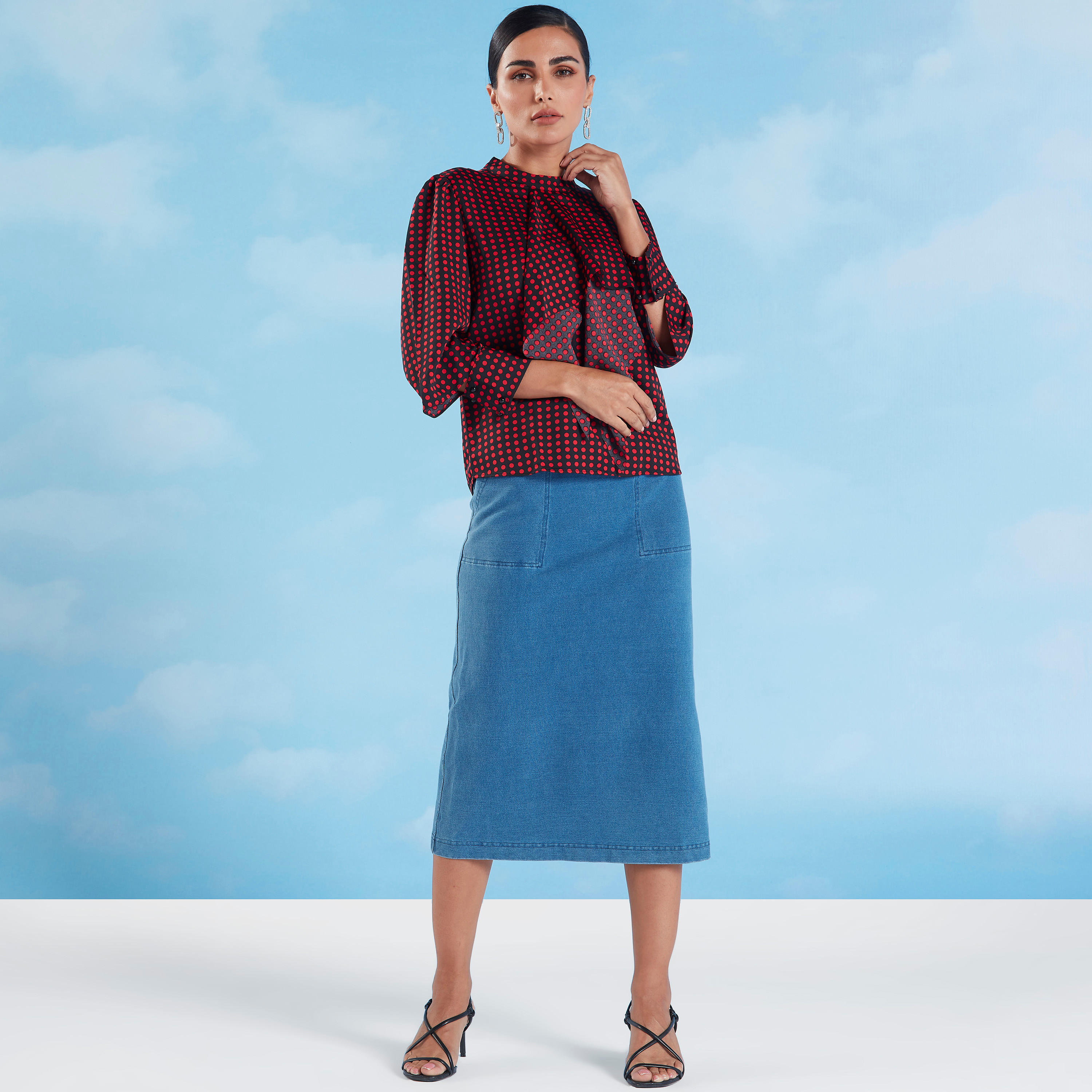بلوزة بطبعات منقطّة وأكمام طويلة-women-clothing-shirtsandblouses-blouses-image-2