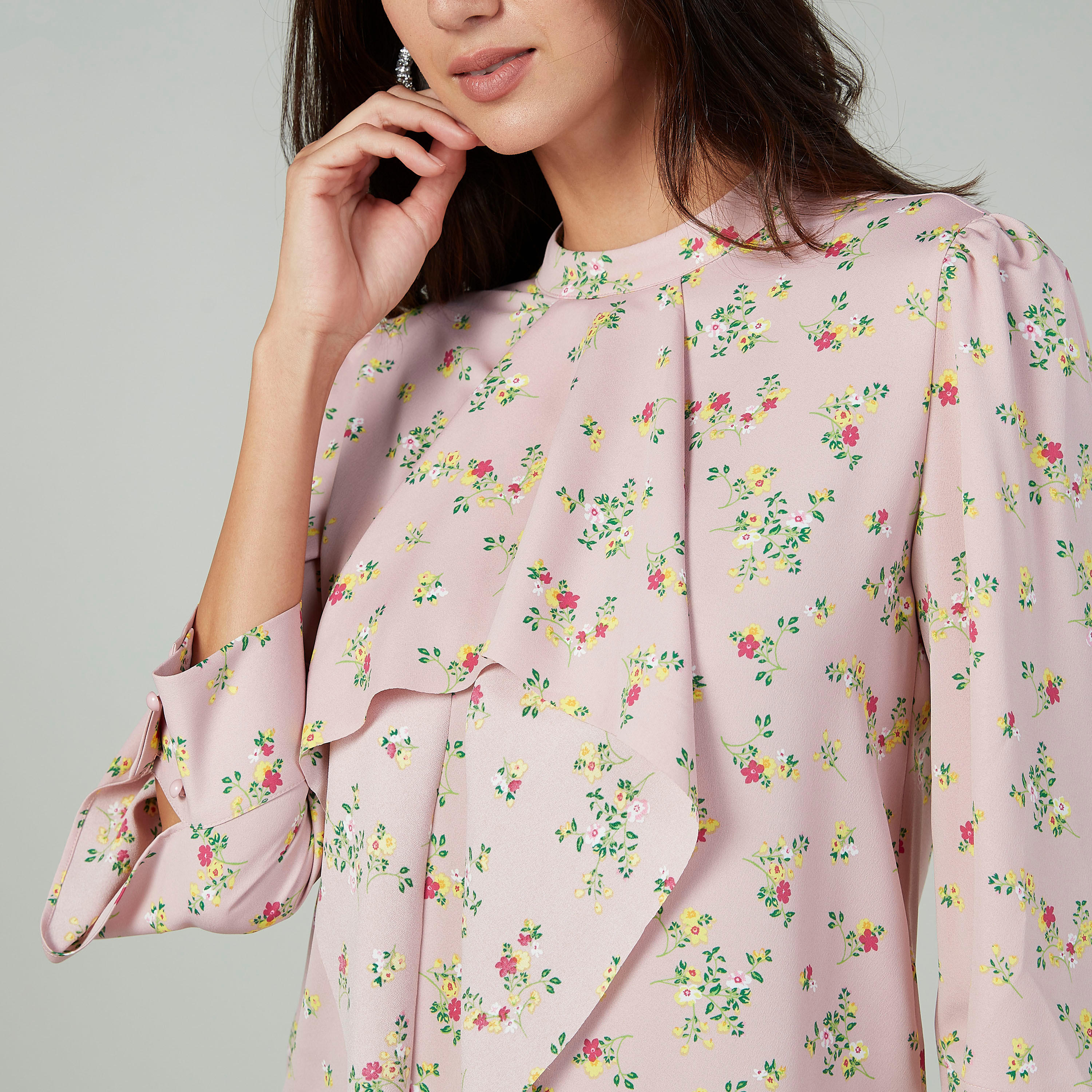 بلوزة بأكمام 3/4 وأربطة وطبعات زهرية-women-clothing-shirtsandblouses-blouses-image-3