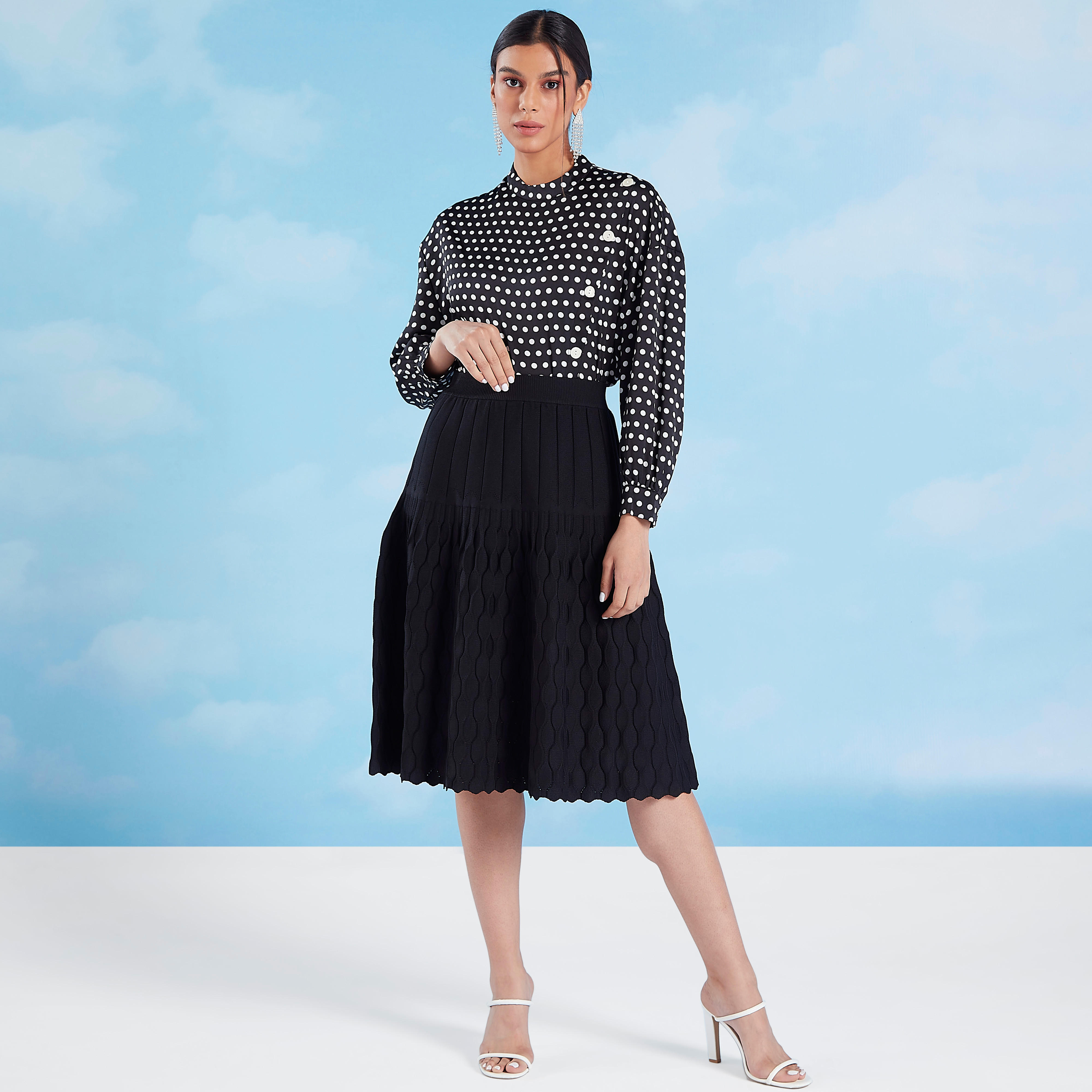 بلوزة بياقة ماندارين أكمام طويلة وطبعات منقّطة-women-clothing-shirtsandblouses-blouses-image-2
