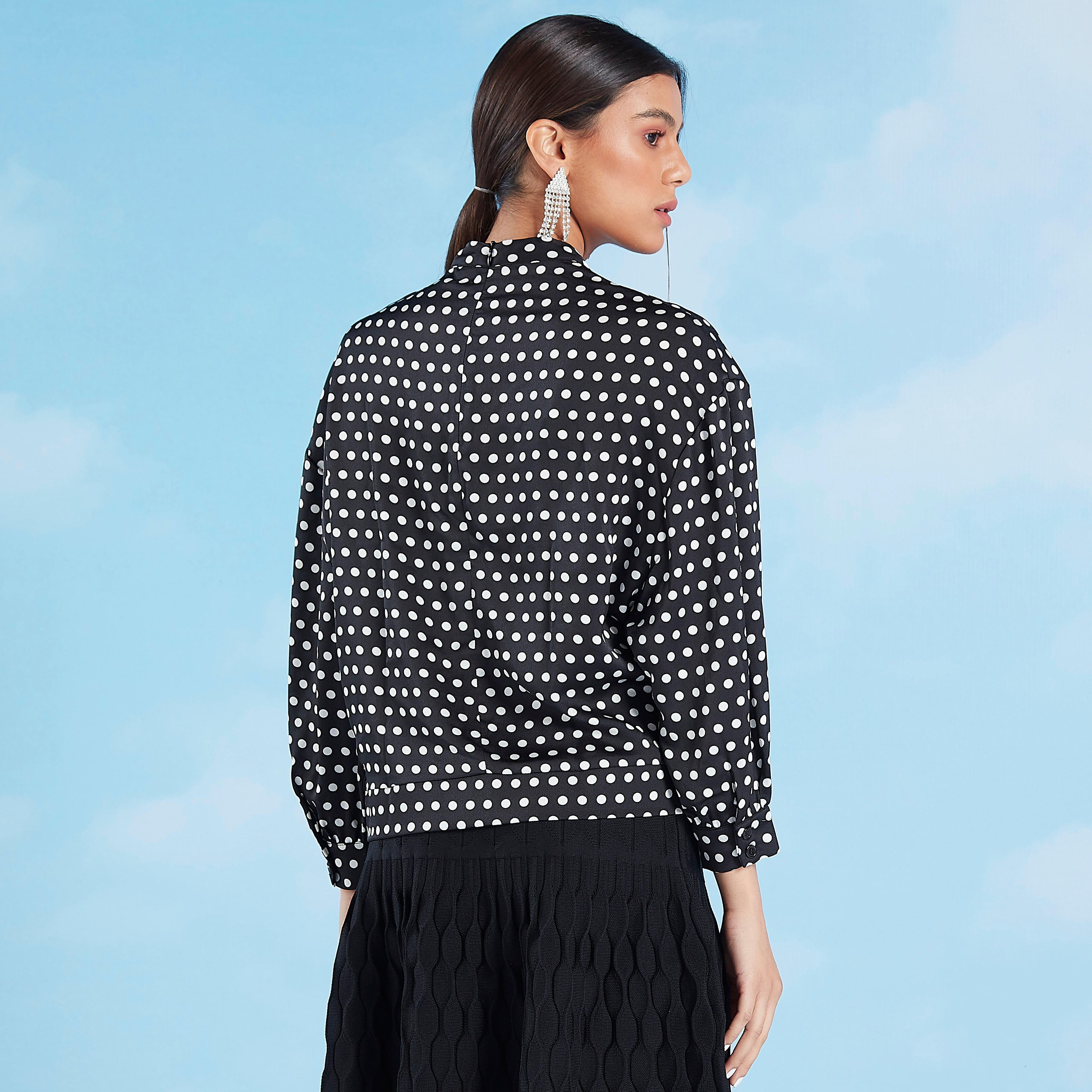 بلوزة بياقة ماندارين أكمام طويلة وطبعات منقّطة-women-clothing-shirtsandblouses-blouses-image-4