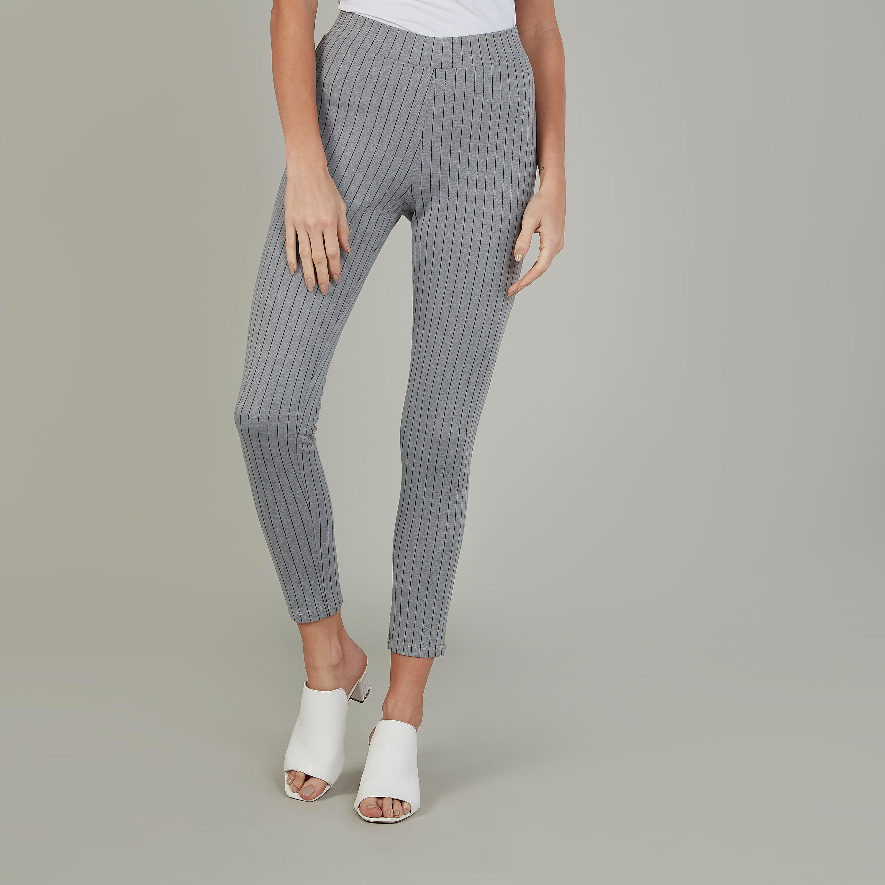Skinny Fit Striped Mid Waist Ponte Leggings with Elasticised Waistband-women-clothing-bottoms-leggings-image-1