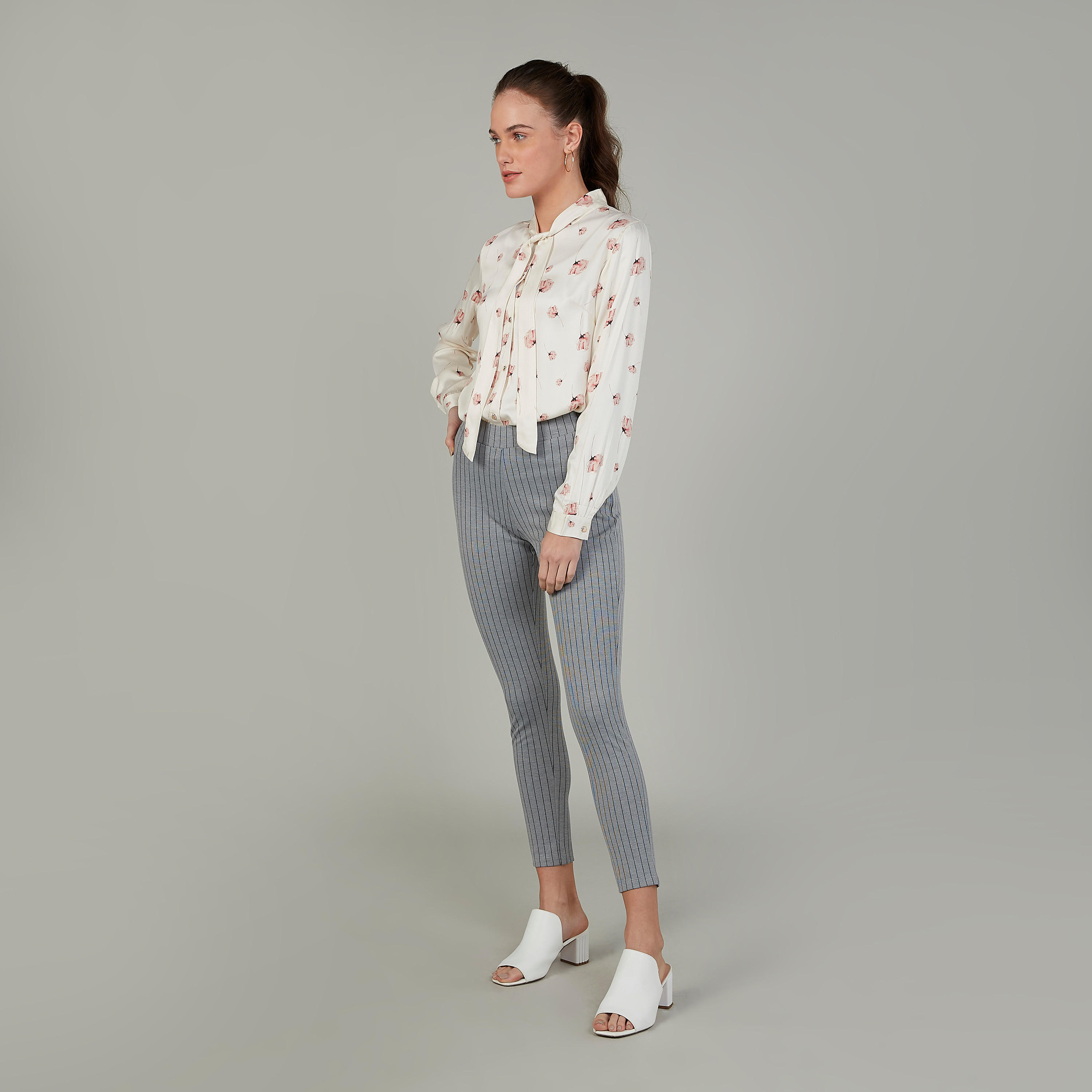 Skinny Fit Striped Mid Waist Ponte Leggings with Elasticised Waistband-women-clothing-bottoms-leggings-image-2
