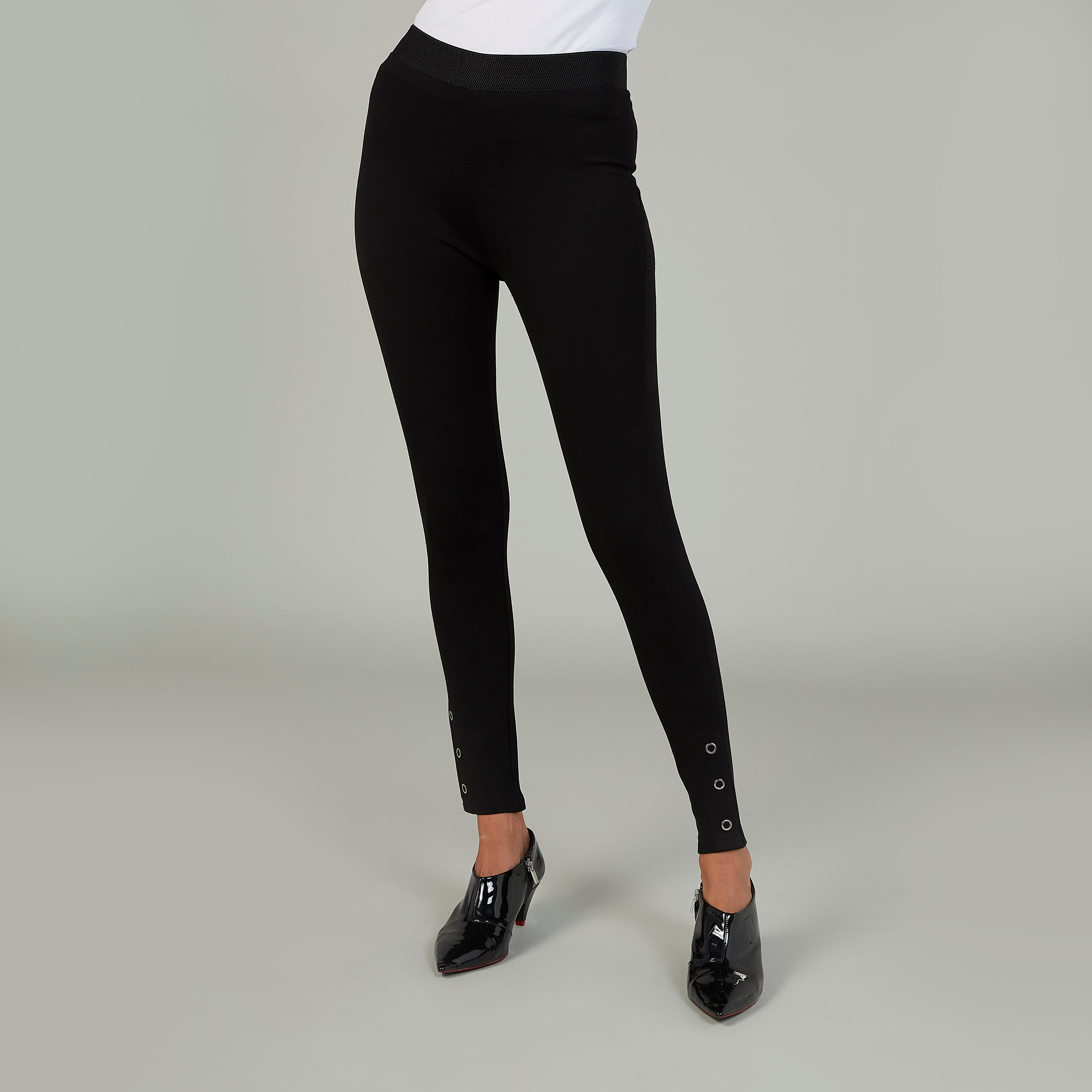 بنطلون ليقنز بونتي سكيني سادة بخصر مطّاطي متوسط الارتفاع-women-clothing-bottoms-leggings-image-1