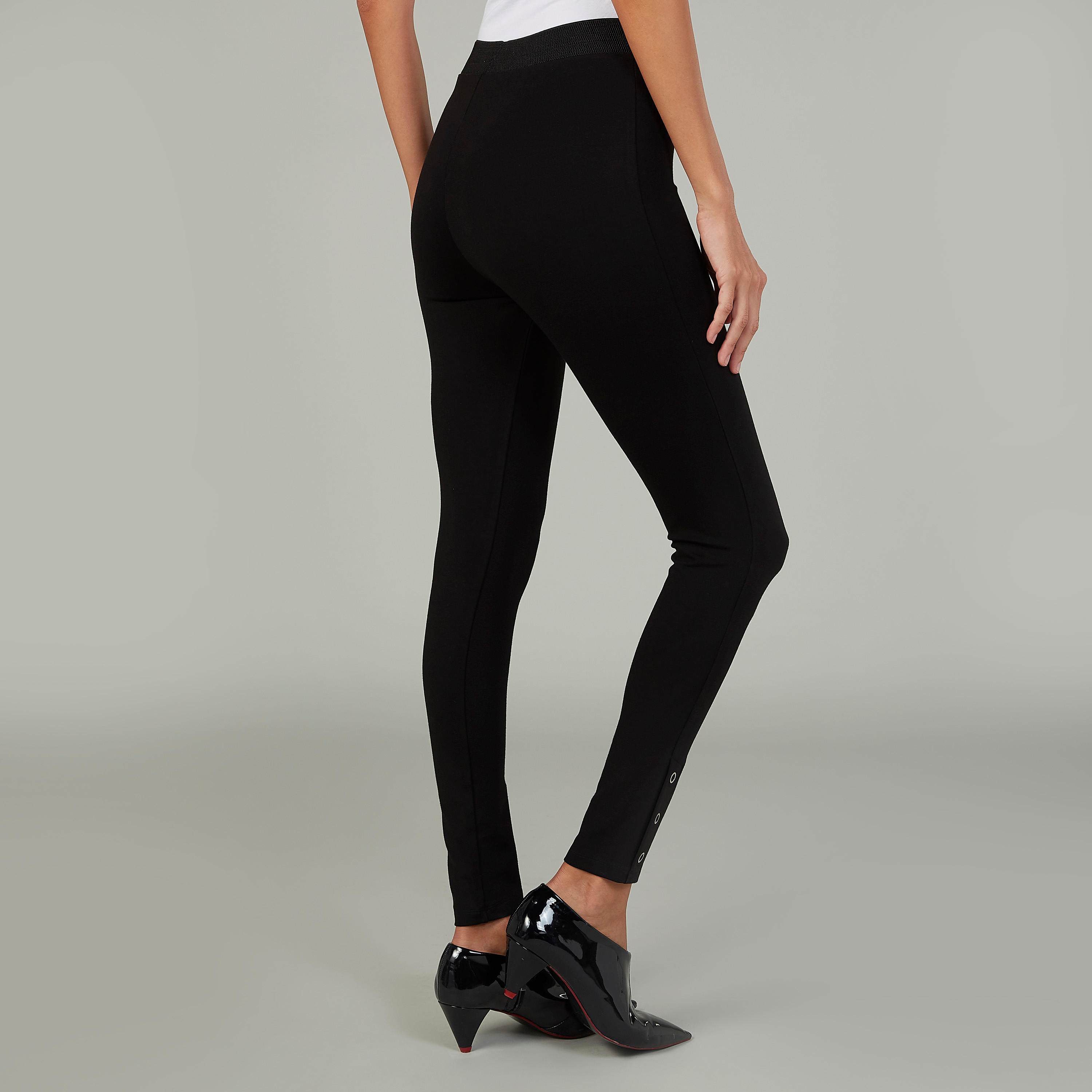 بنطلون ليقنز بونتي سكيني سادة بخصر مطّاطي متوسط الارتفاع-women-clothing-bottoms-leggings-image-4
