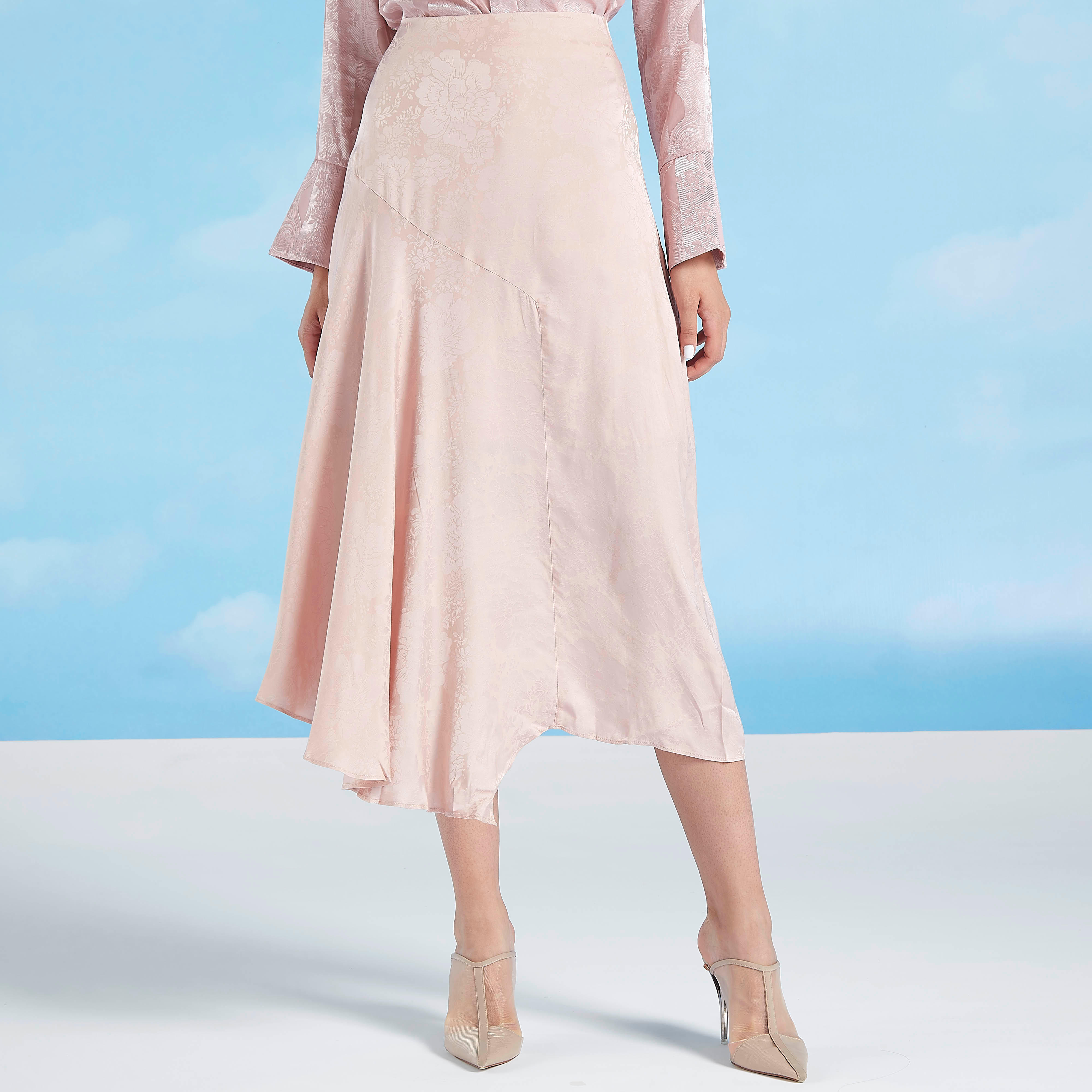 تنورة رسمية متوسطة الطول بارز الملمس بسحّاب إغلاق بحواف غير مستوية-women-clothing-bottoms-skirts-image-4
