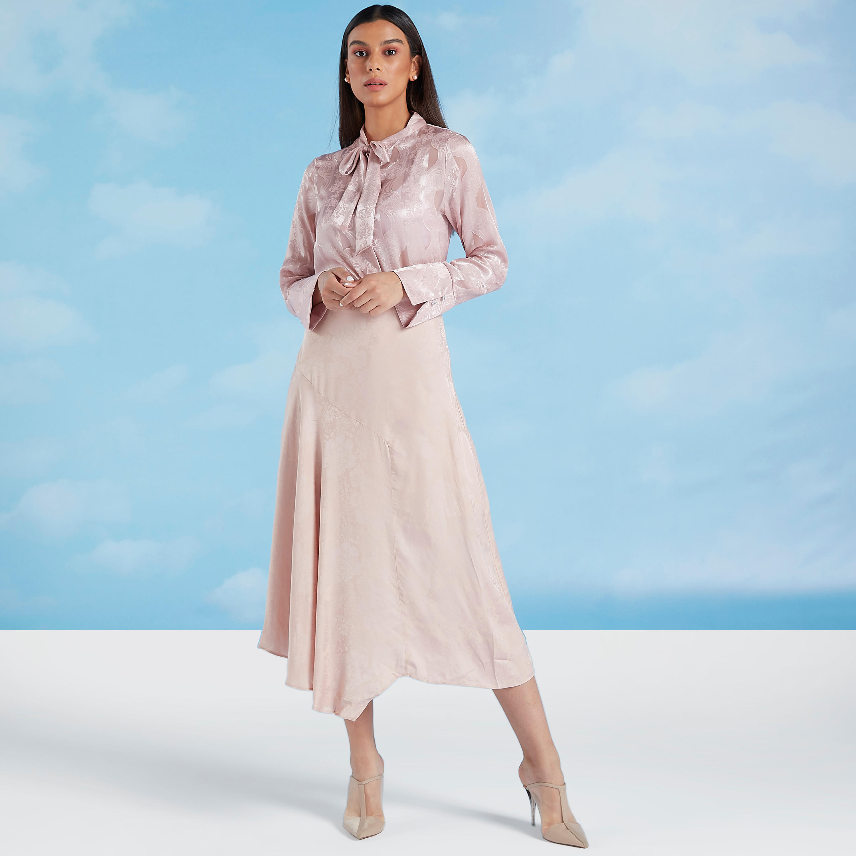 تنورة رسمية متوسطة الطول بارز الملمس بسحّاب إغلاق بحواف غير مستوية-women-clothing-bottoms-skirts-image-3