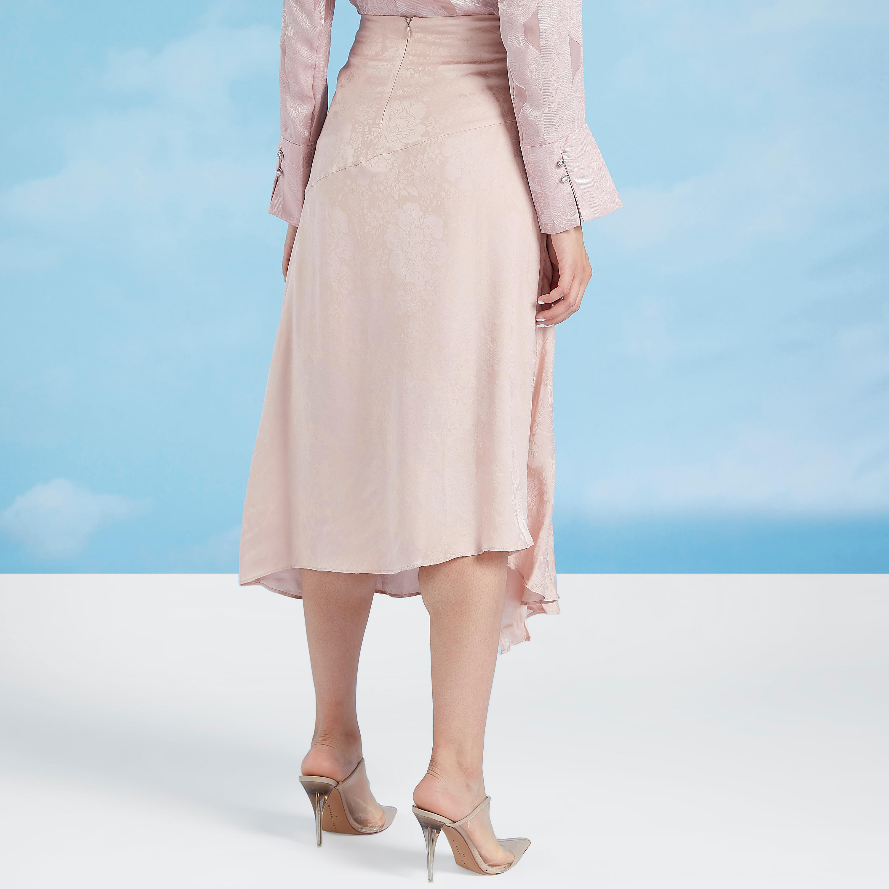 تنورة رسمية متوسطة الطول بارز الملمس بسحّاب إغلاق بحواف غير مستوية-women-clothing-bottoms-skirts-image-1