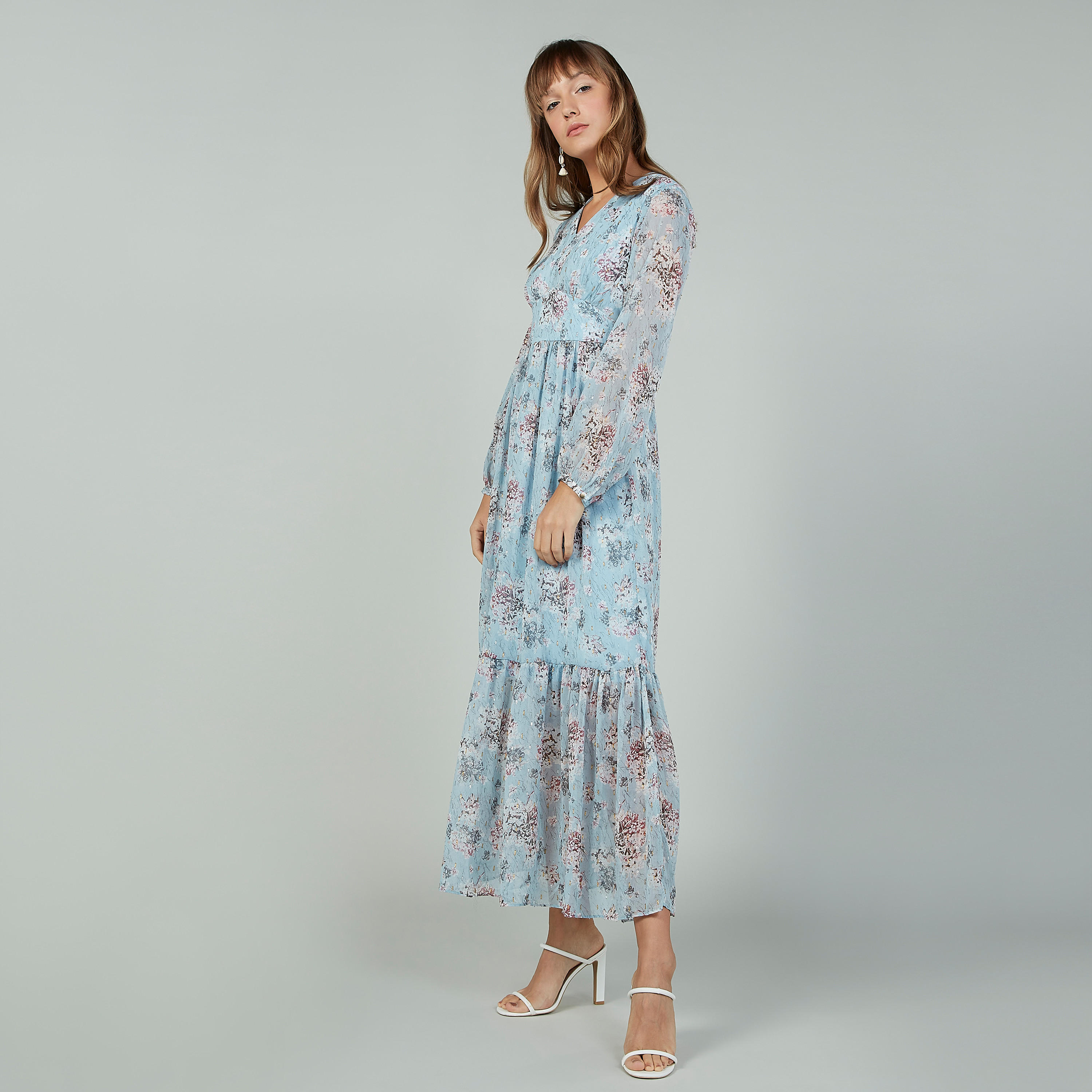 فستان طويل بياقة V وأكمام بيشوب بطبعات زهرية-women-clothing-dresses-image-2