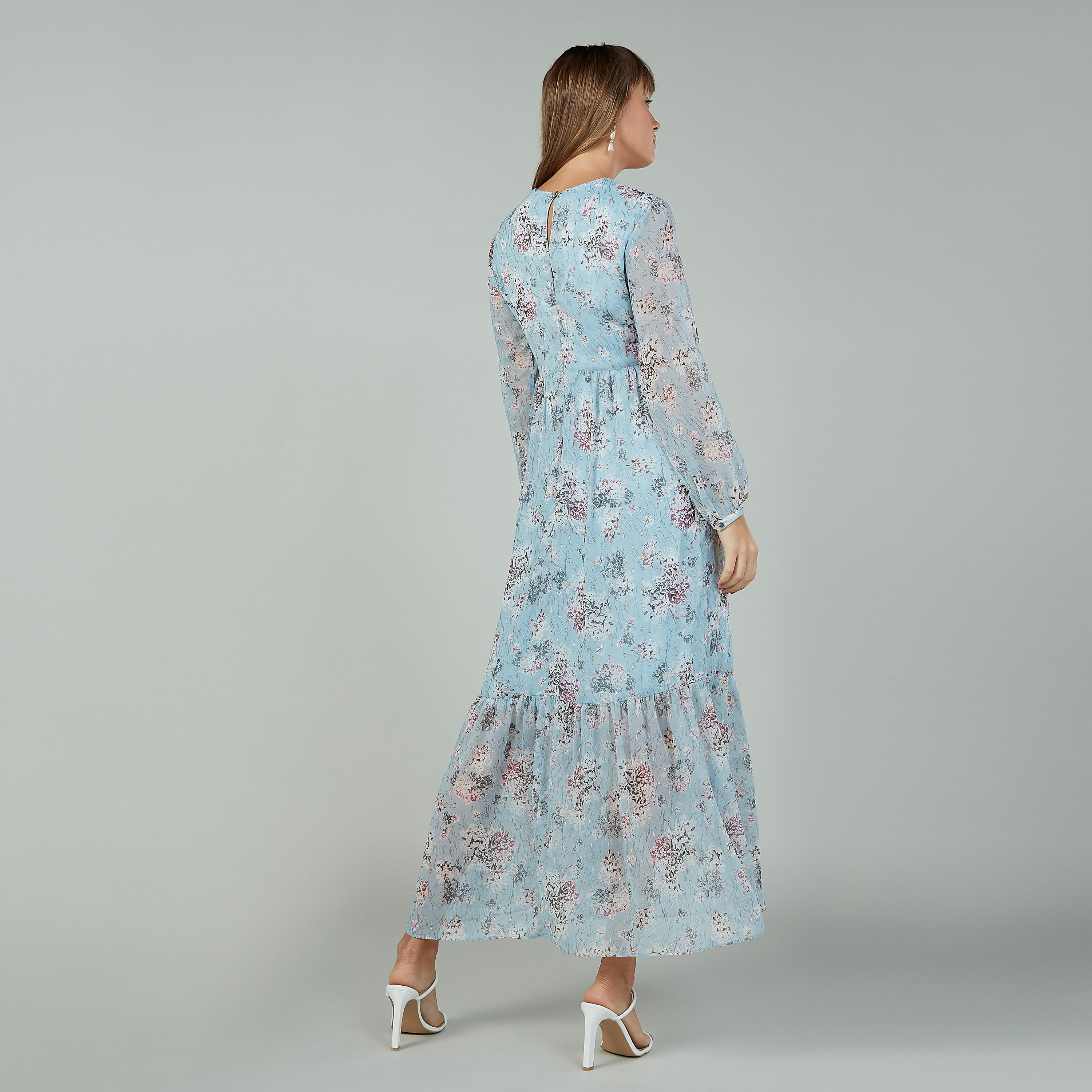 فستان طويل بياقة V وأكمام بيشوب بطبعات زهرية-women-clothing-dresses-image-4