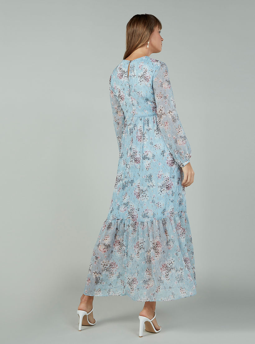 فستان طويل بياقة V وأكمام بيشوب بطبعات زهرية-women-clothing-dresses-image-4