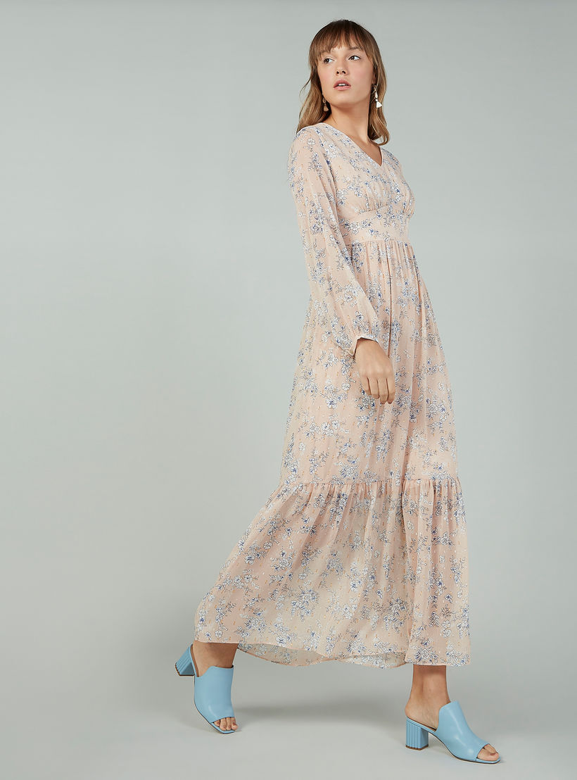 فستان طويل بياقة V وأكمام بيشوب بطبعات زهرية-women-clothing-dresses-image-2