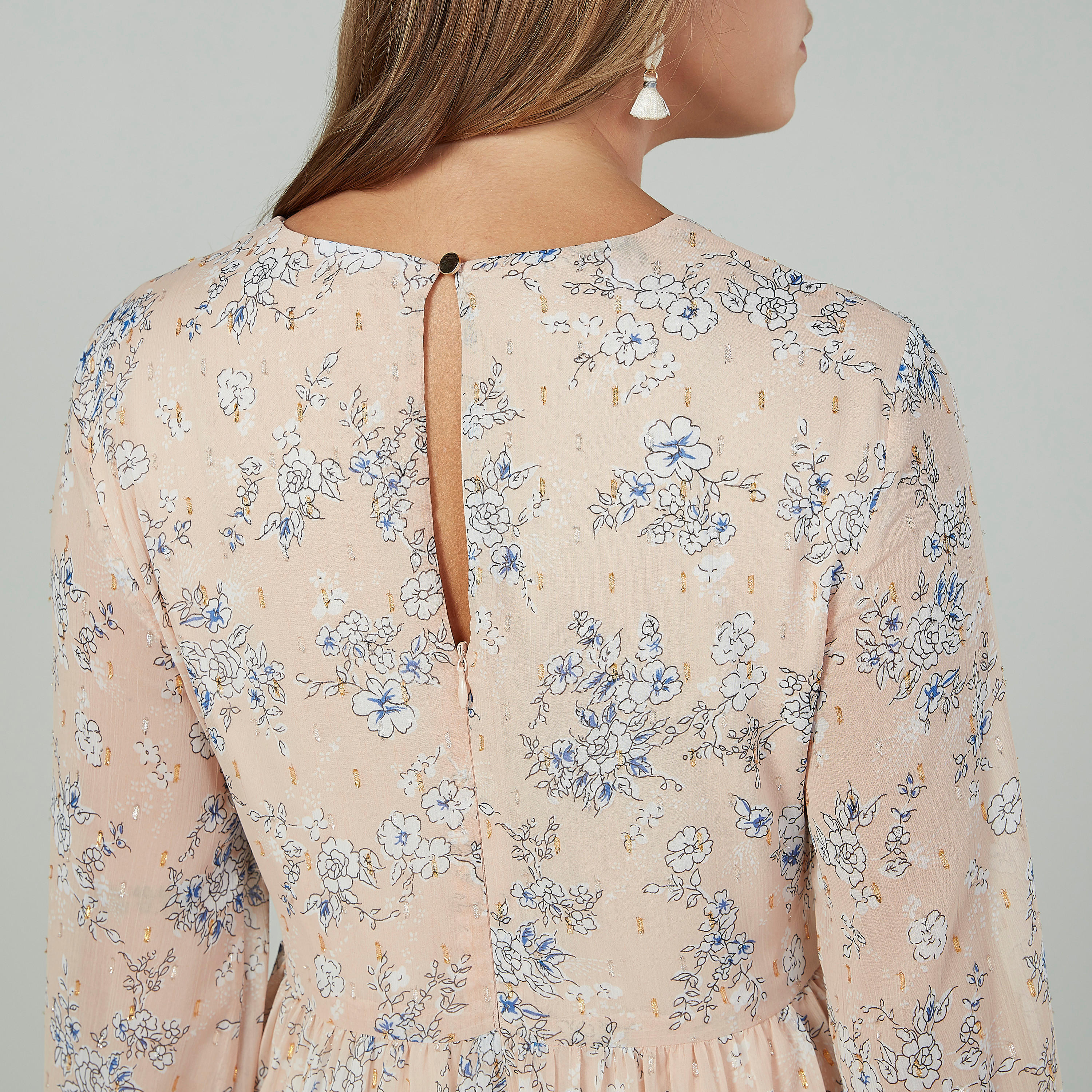 فستان طويل بياقة V وأكمام بيشوب بطبعات زهرية-women-clothing-dresses-image-5