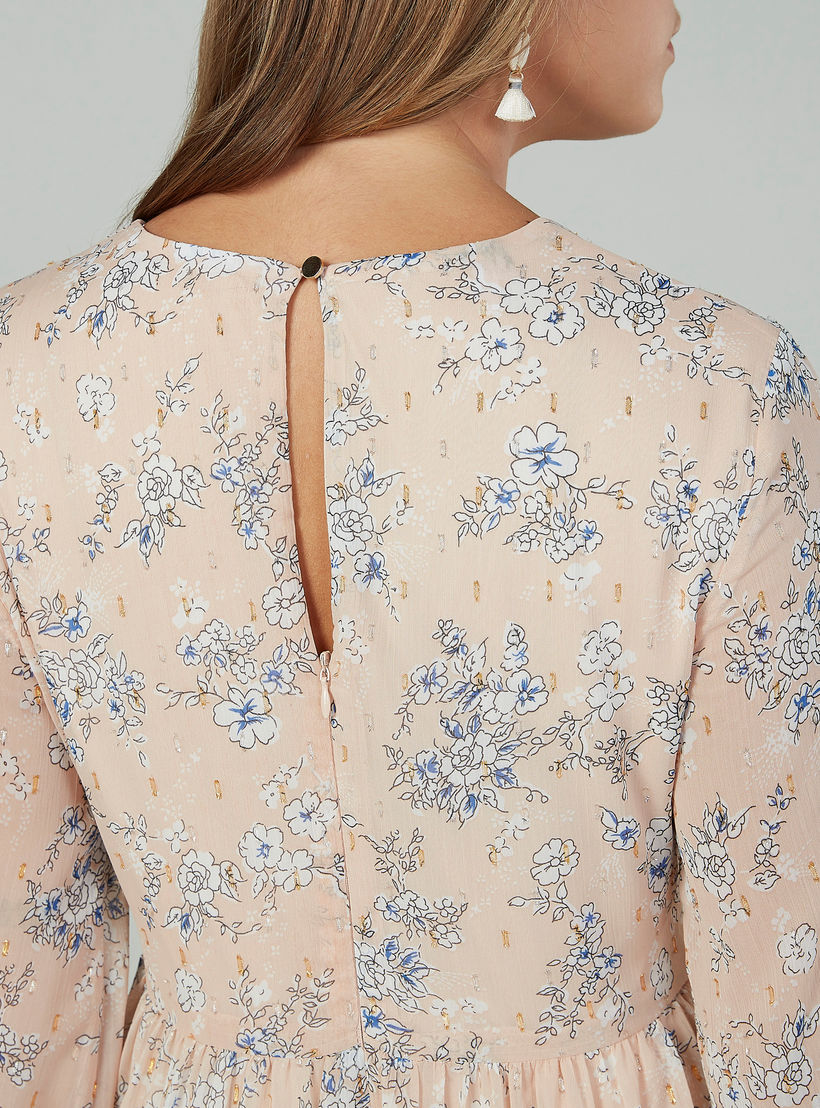 فستان طويل بياقة V وأكمام بيشوب بطبعات زهرية-women-clothing-dresses-image-5