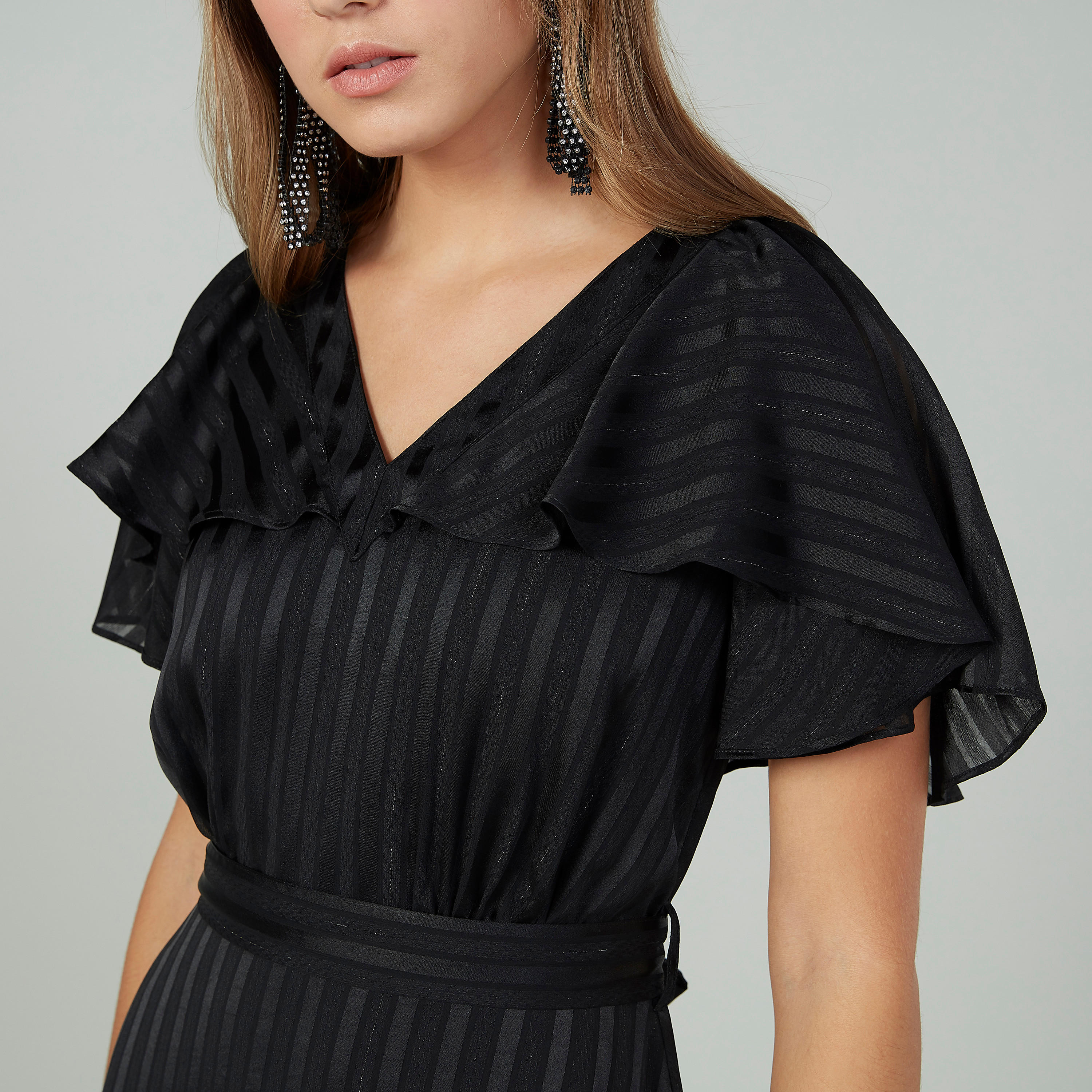 فستان طويل بارز الملمس بأكمام مكشكشة وحوّاف غير مستويّة-women-clothing-dresses-image-3