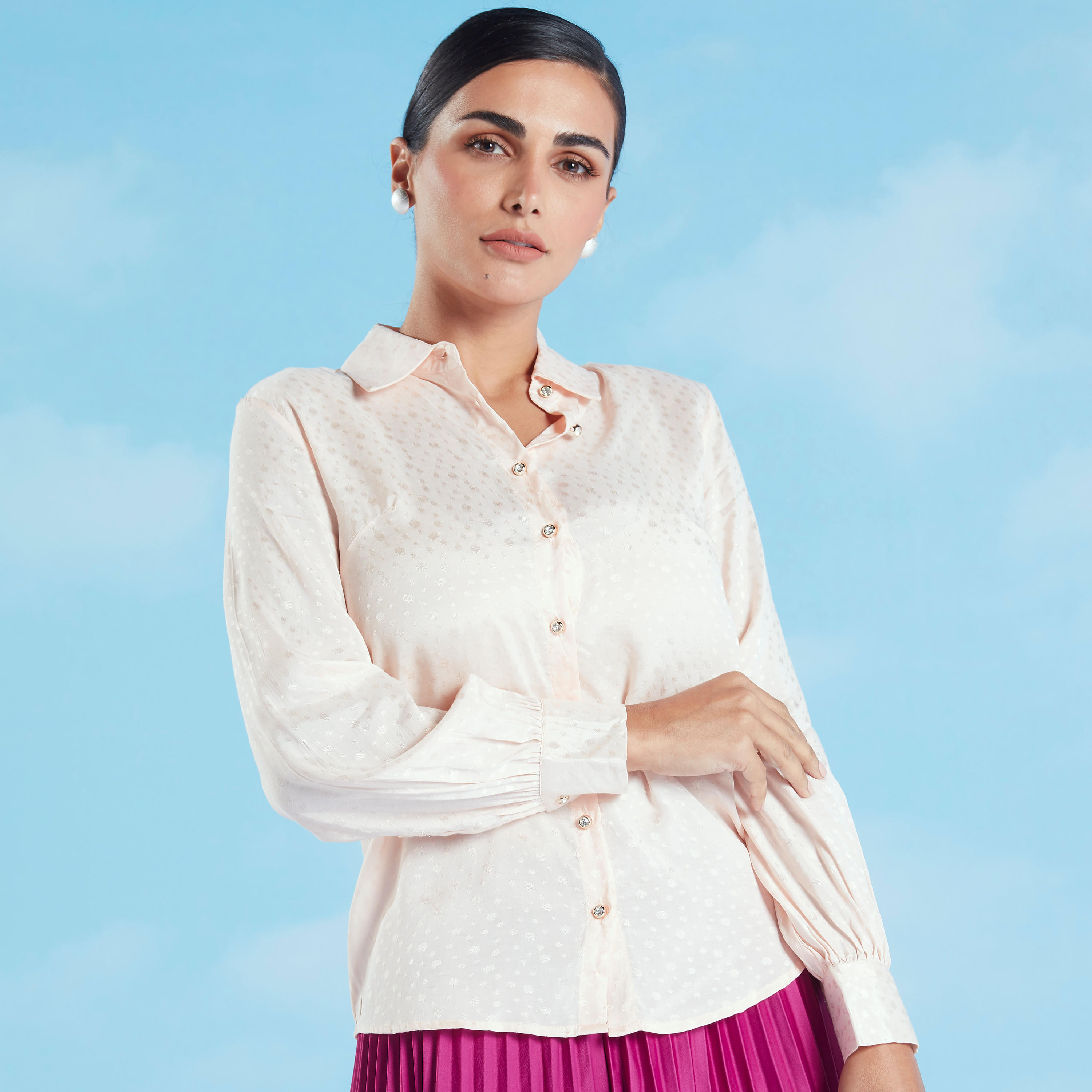 Textured Shirt with Long Sleeves and Spread Collar-women-clothing-shirtsandblouses-blouses-image-6