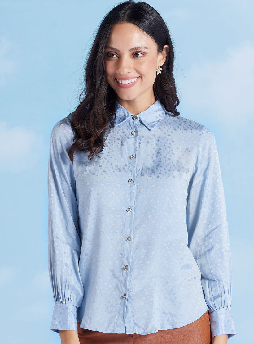 قميص بارز الملمس بياقة عاديّة وأكمام طويلة-women-clothing-shirtsandblouses-blouses-image-1