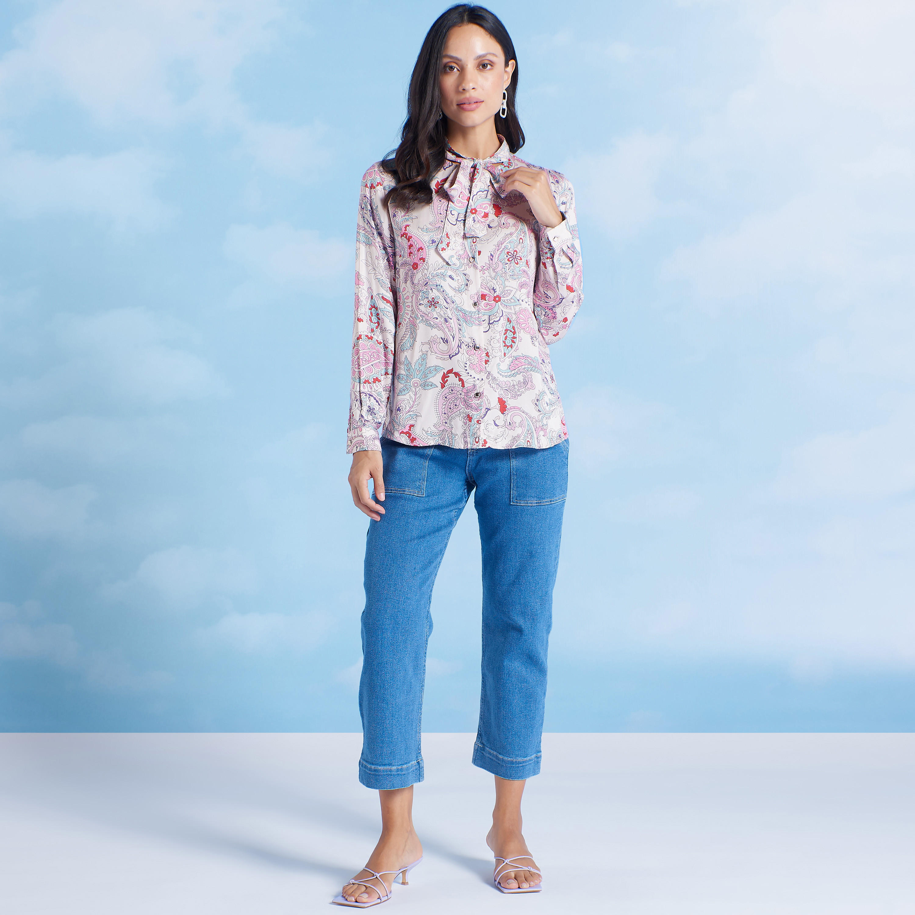 Printed Top with Necktie and Long Sleeves-women-clothing-shirtsandblouses-blouses-image-2
