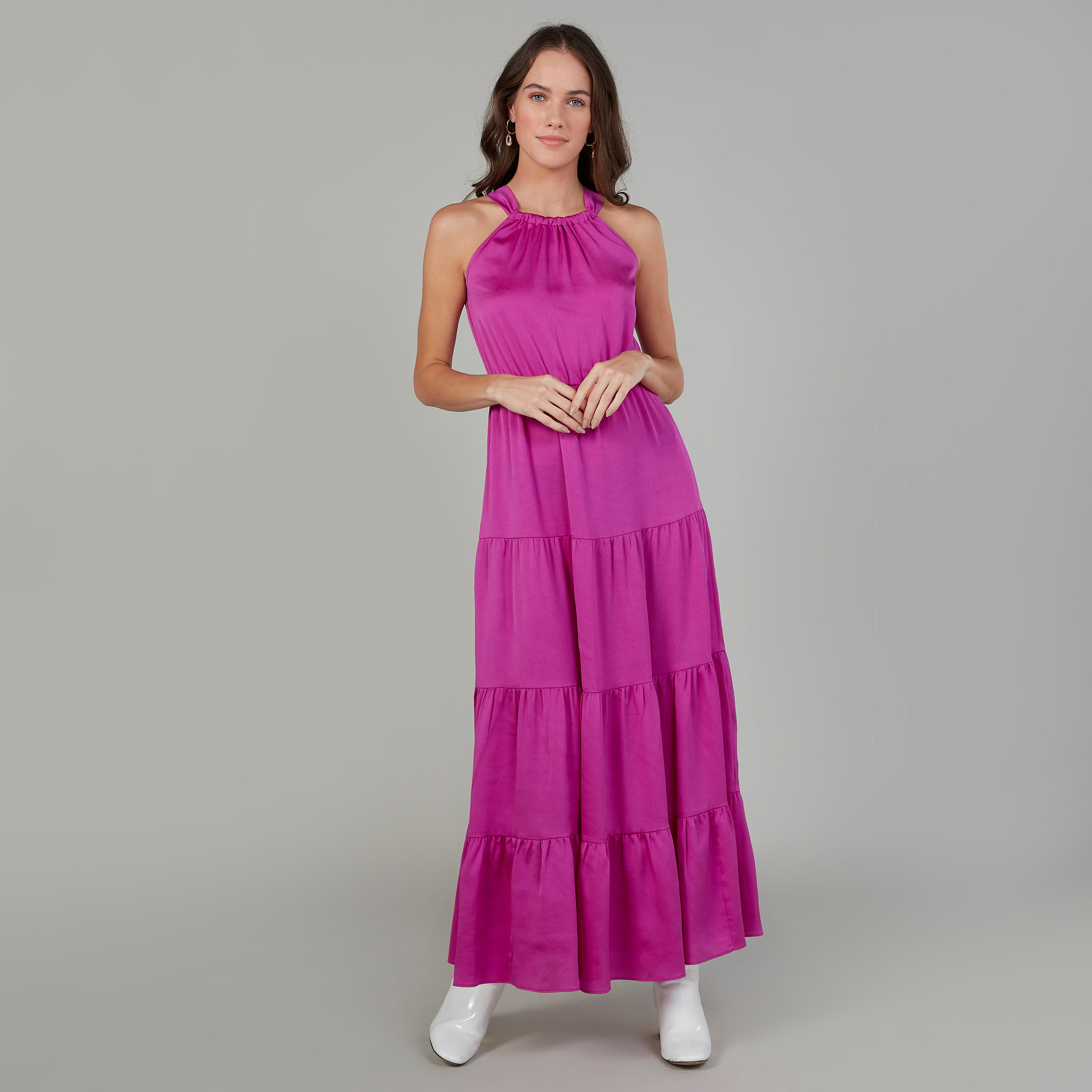 فستان مستدام سادة طويل دون أكمام وياقة هالتر-women-clothing-dresses-image-2