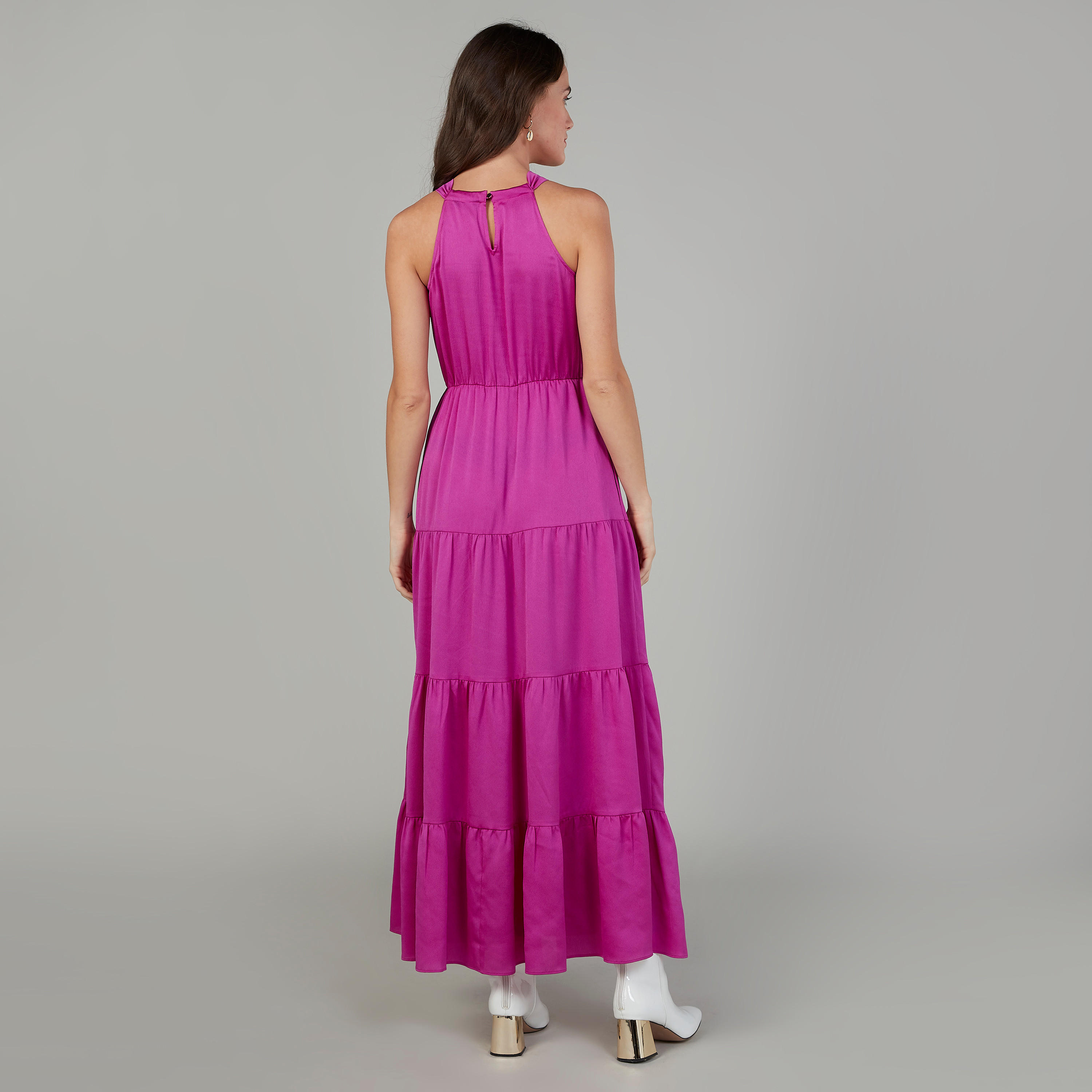 فستان مستدام سادة طويل دون أكمام وياقة هالتر-women-clothing-dresses-image-4