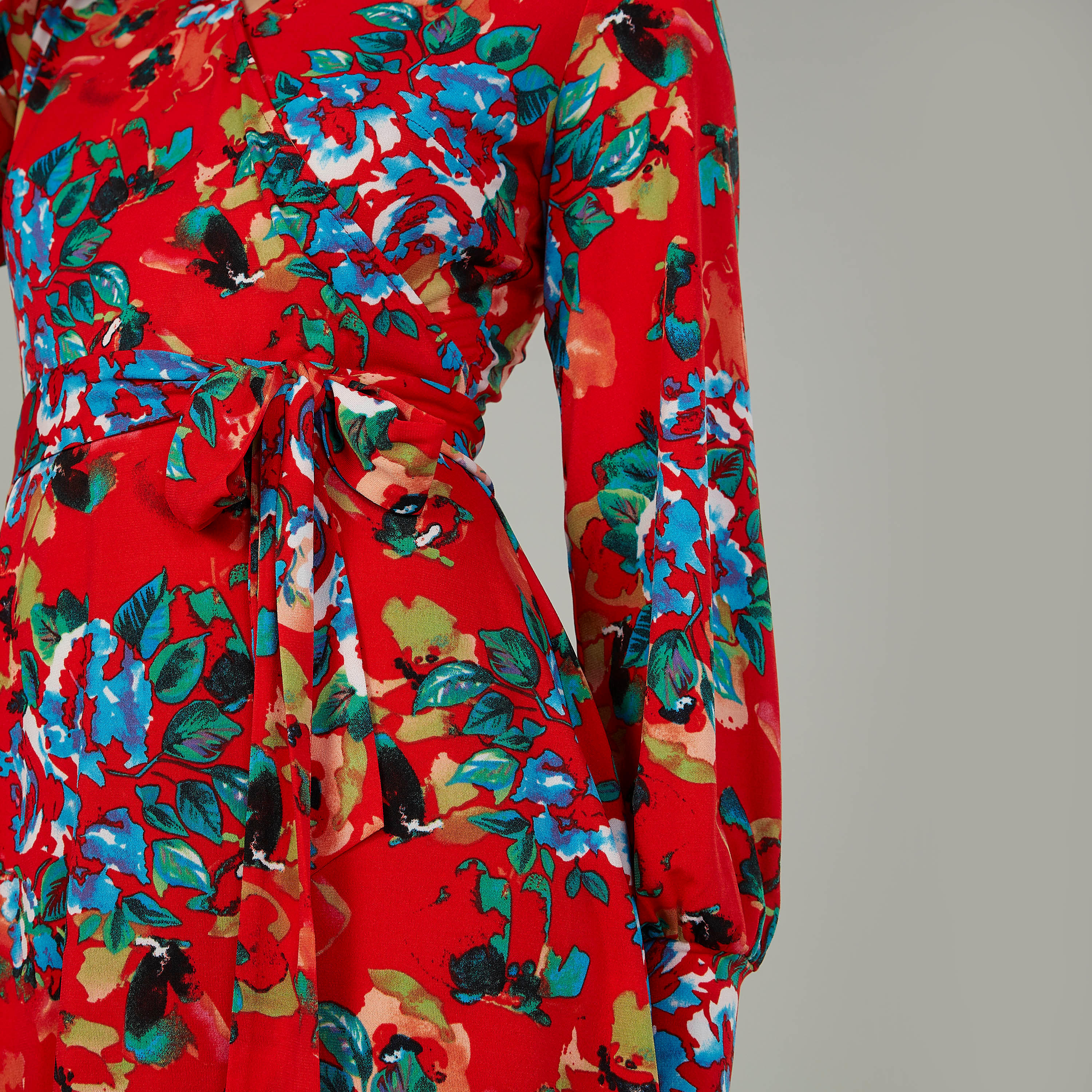 فستان ملفوف متوسط الطول بياقة V بأكمام طويلة وأربطة-women-clothing-dresses-image-3