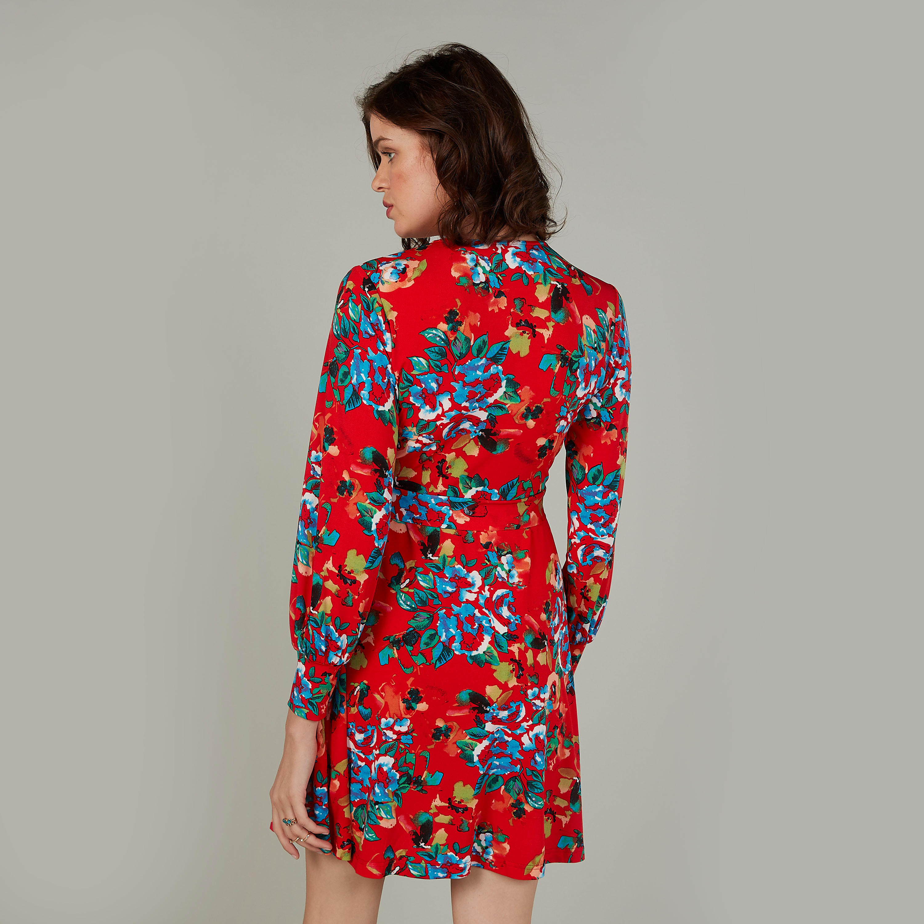 فستان ملفوف متوسط الطول بياقة V بأكمام طويلة وأربطة-women-clothing-dresses-image-4