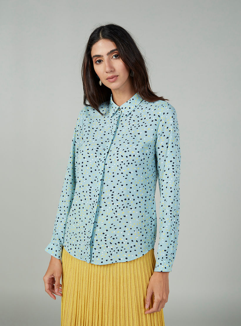 Printed Top with Long Sleeves and Spread Collar-women-clothing-shirtsandblouses-blouses-image-1