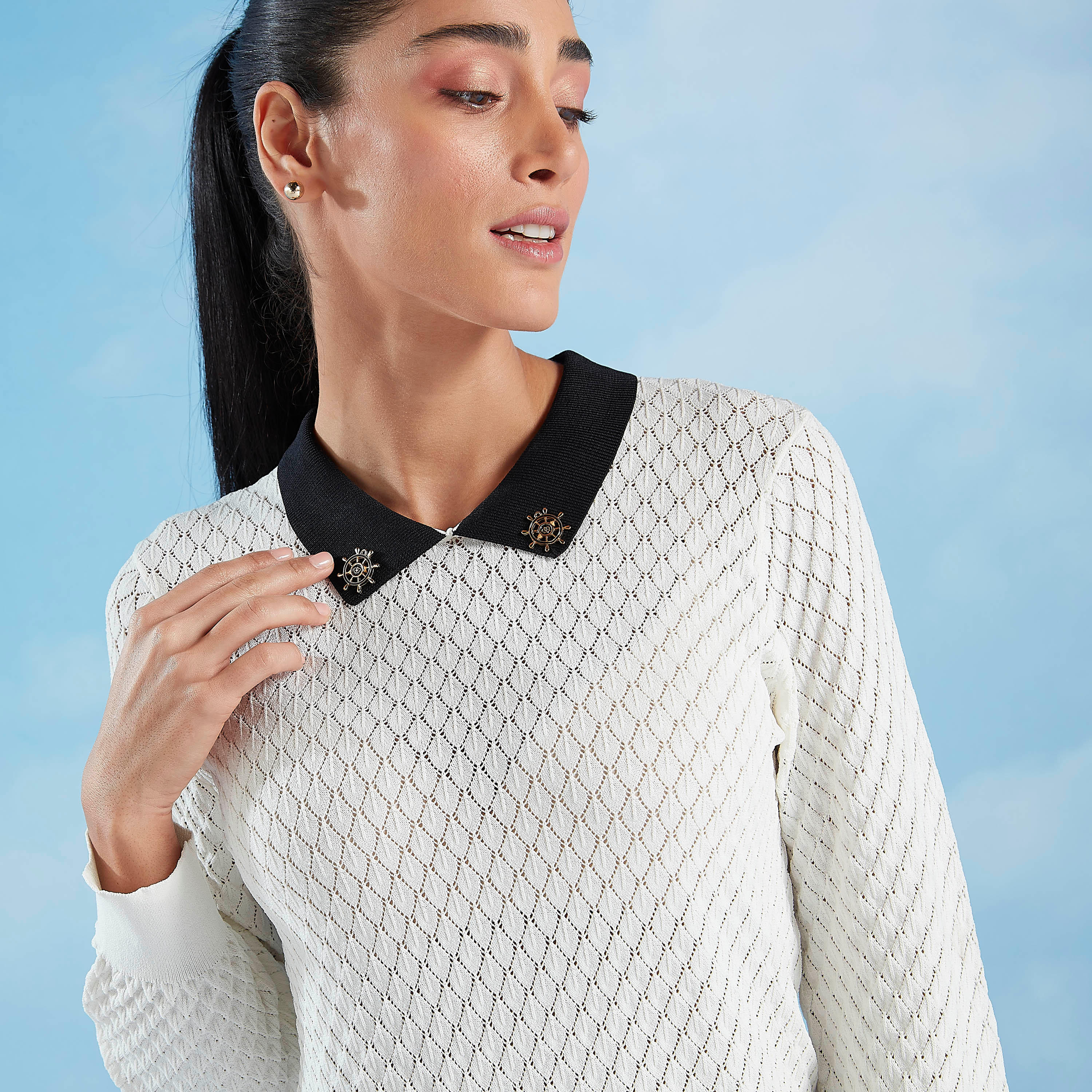 كنزة بارزة الملمس بياقة عاديّة وأكمام طويلة-women-clothing-cardigansandjumpers-jumpers-image-1