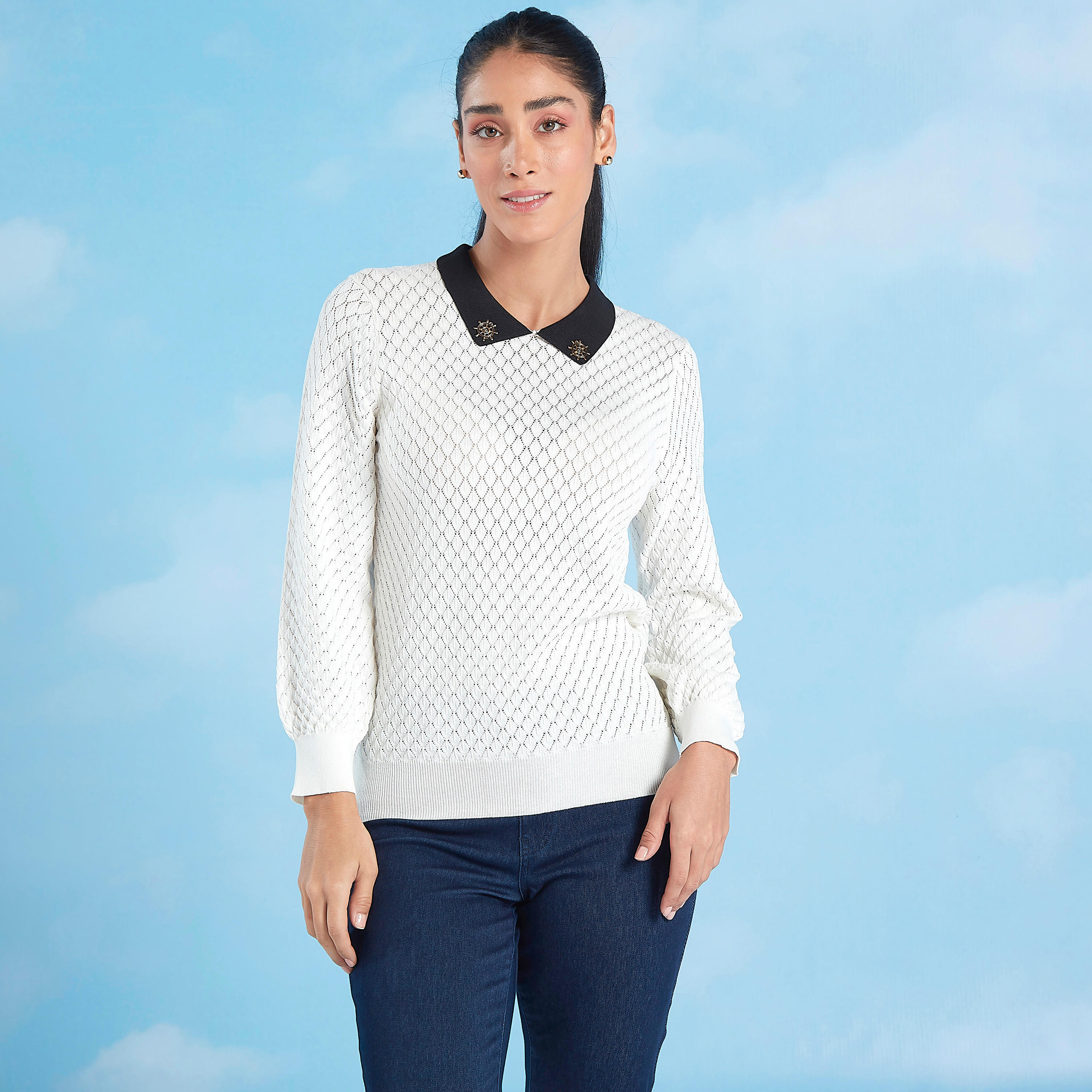 كنزة بارزة الملمس بياقة عاديّة وأكمام طويلة-women-clothing-cardigansandjumpers-jumpers-image-2