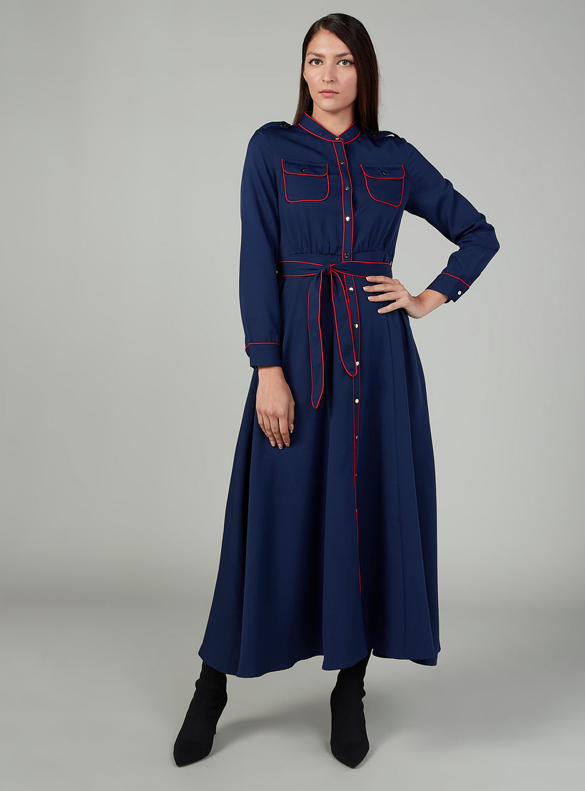 فستان قميص طويل سادة بأكمام طويلة وجيوب-women-clothing-dresses-image-1