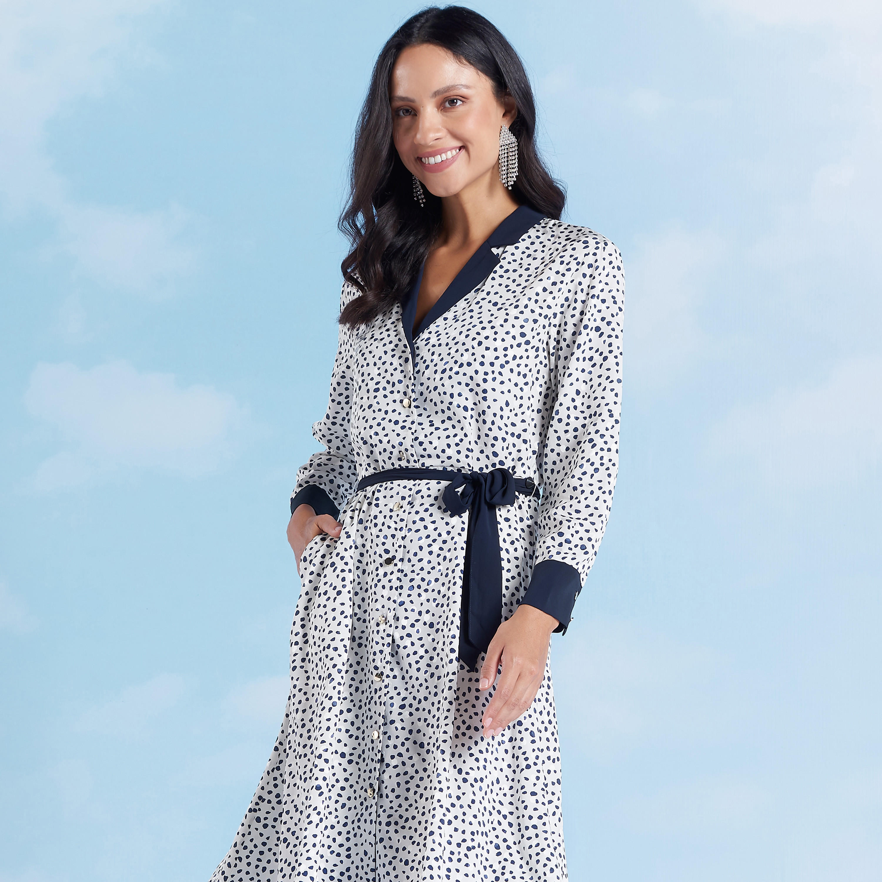 فستان قميص متوسط الطول بأكمام طويلة وأربطة وطبعات-women-clothing-dresses-image-2