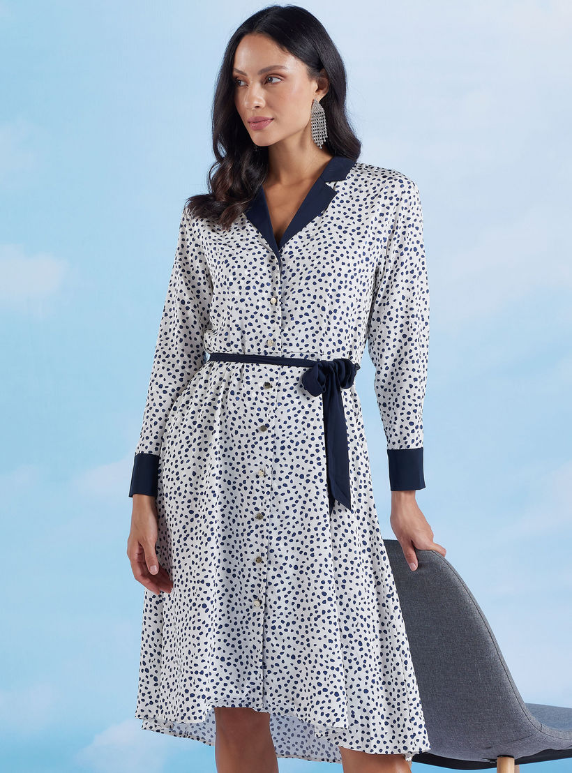 فستان قميص متوسط الطول بأكمام طويلة وأربطة وطبعات-women-clothing-dresses-image-3